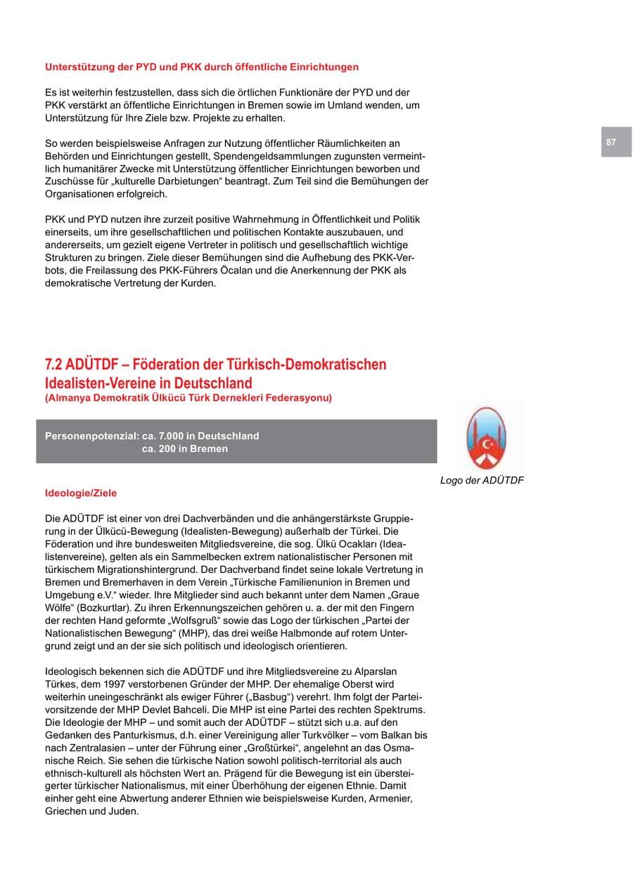 Seite 87 des Verfassungsschutzbericht 2017 Bremen