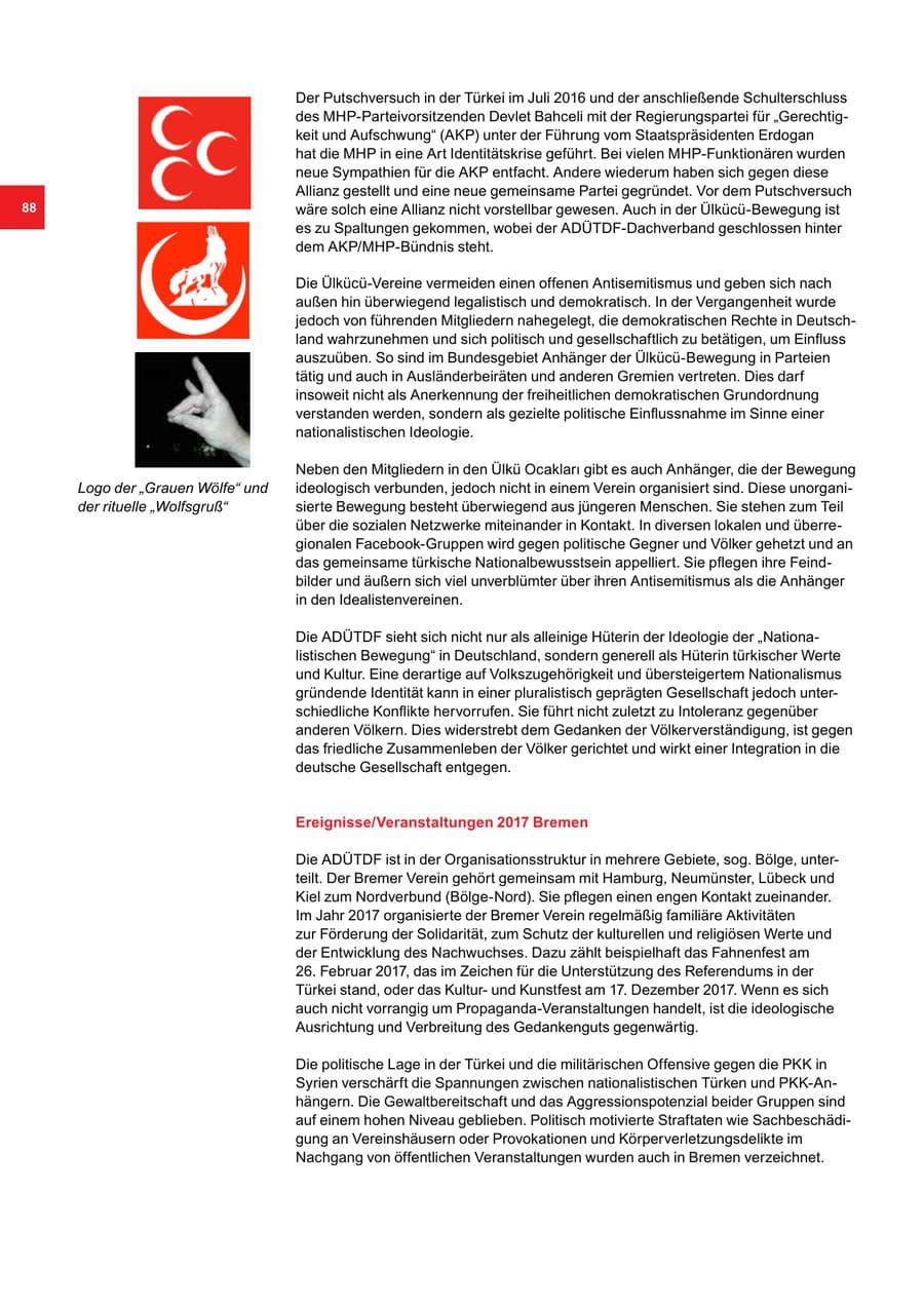 Seite 88 des Verfassungsschutzbericht 2017 Bremen