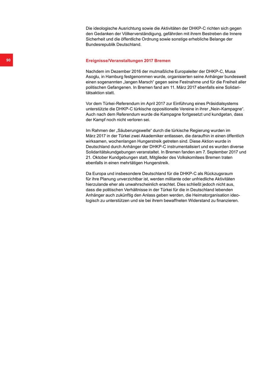 Seite 90 des Verfassungsschutzbericht 2017 Bremen
