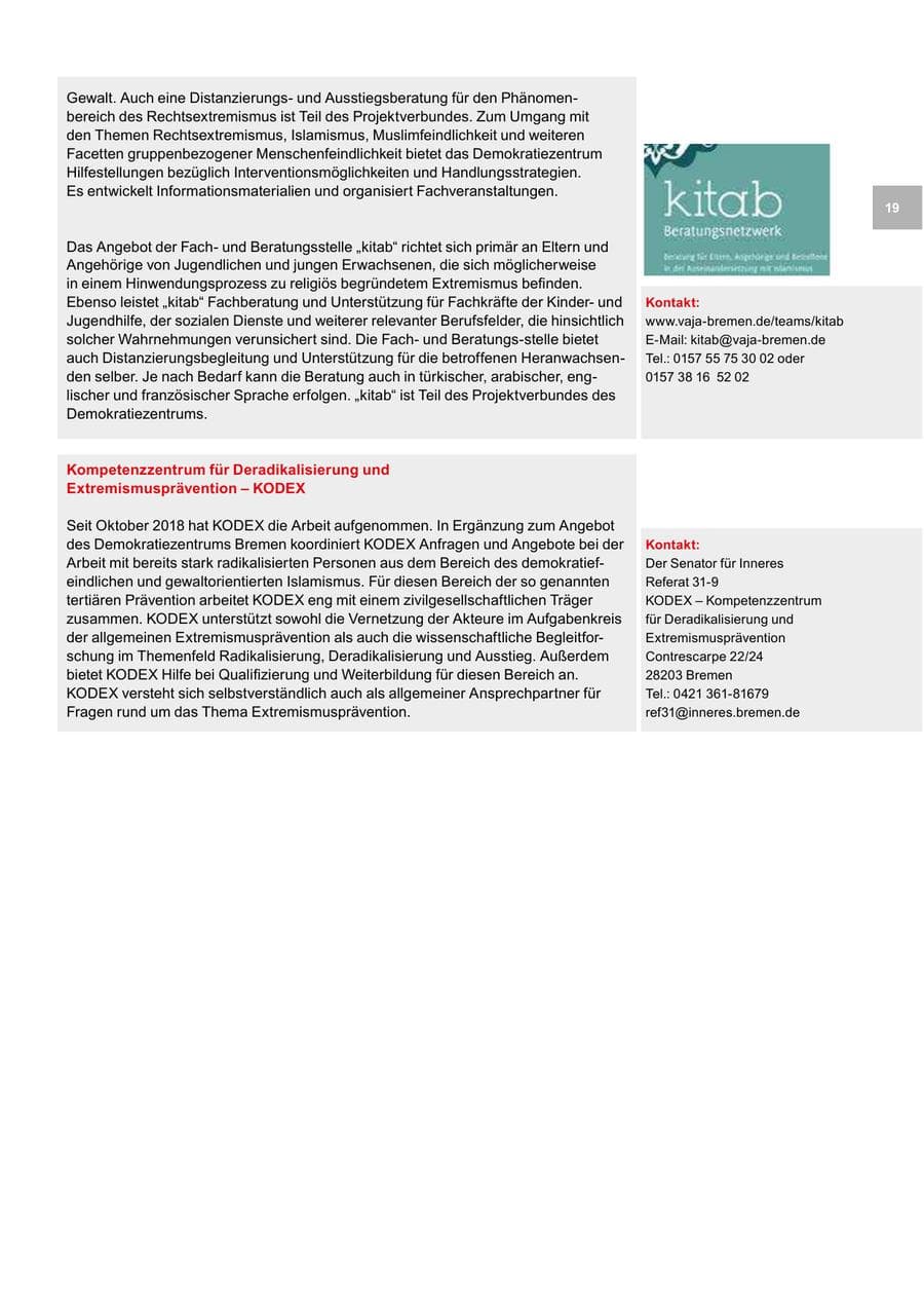 Seite 19 des Verfassungsschutzbericht 2018 Bremen
