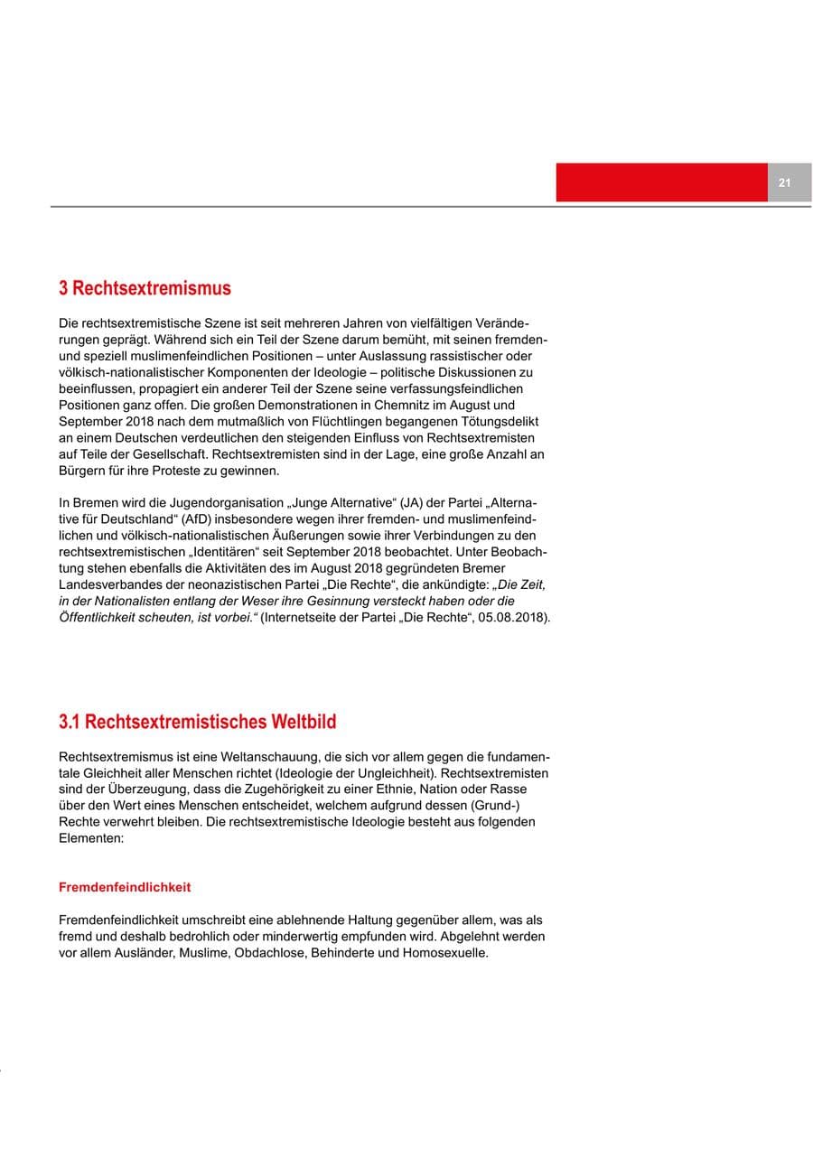 Seite 21 des Verfassungsschutzbericht 2018 Bremen