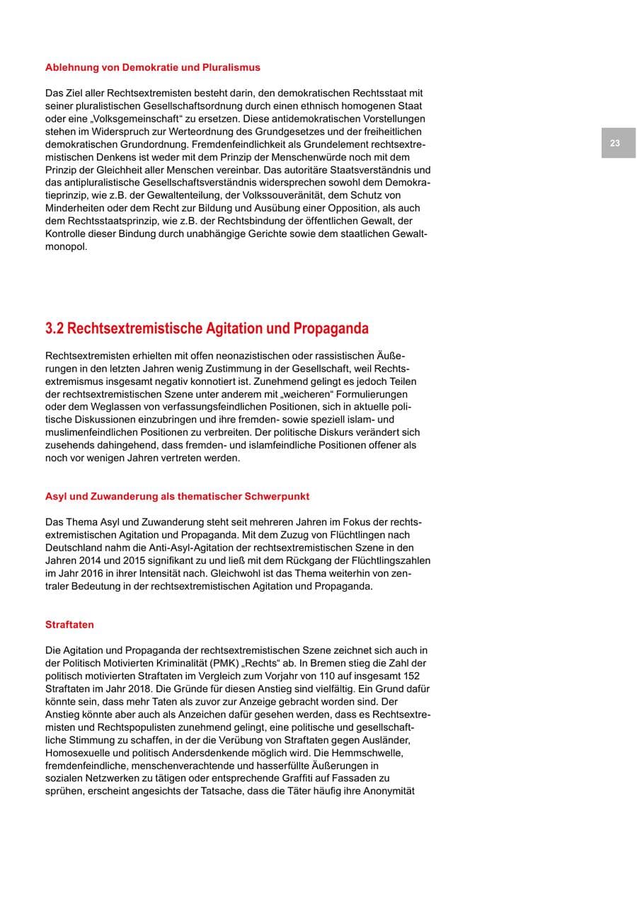 Seite 23 des Verfassungsschutzbericht 2018 Bremen