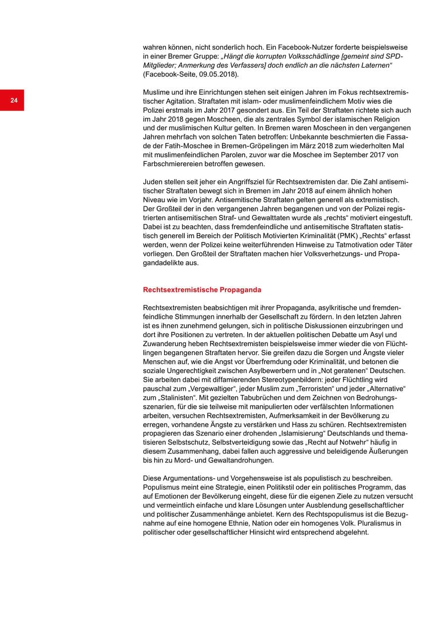 Seite 24 des Verfassungsschutzbericht 2018 Bremen