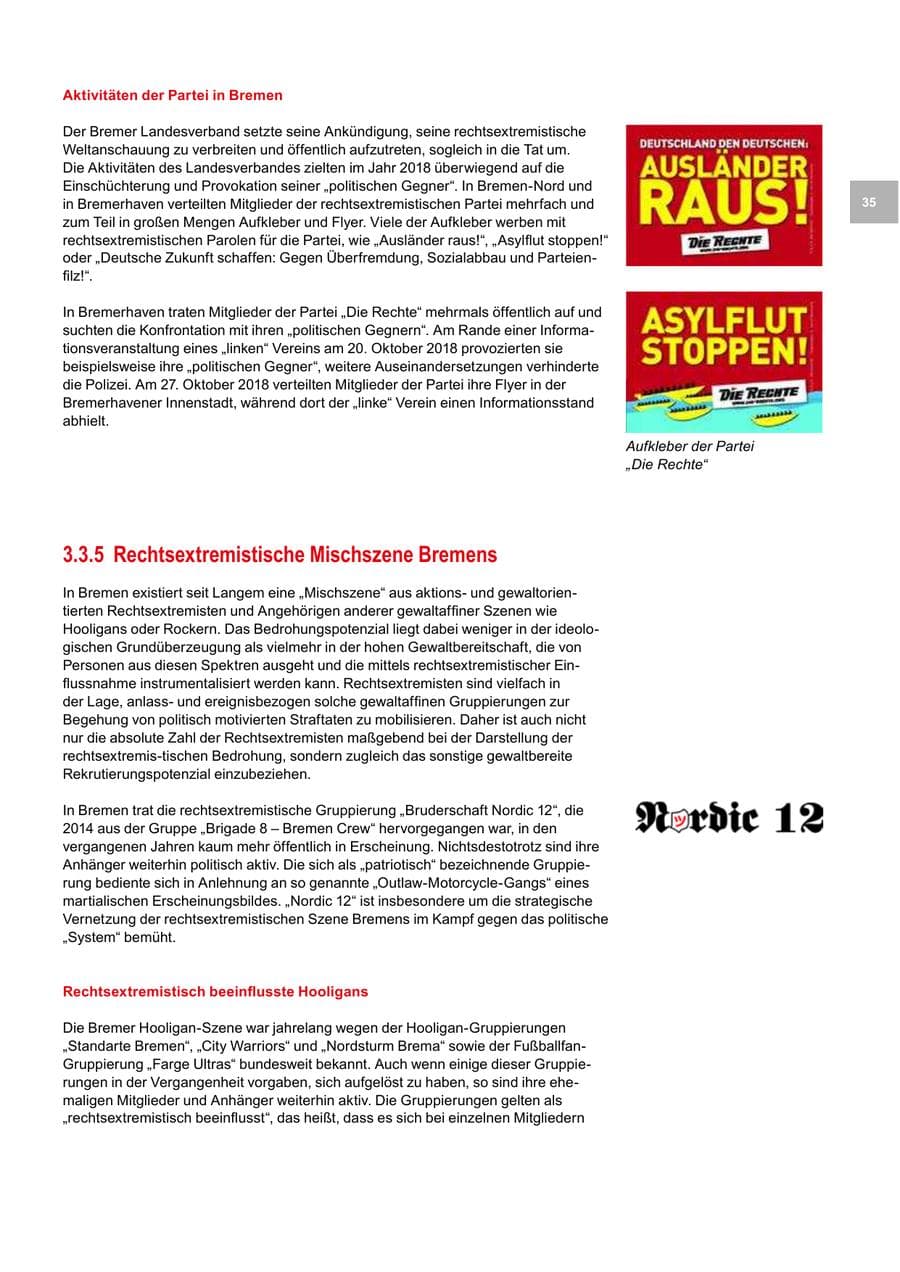 Seite 35 des Verfassungsschutzbericht 2018 Bremen
