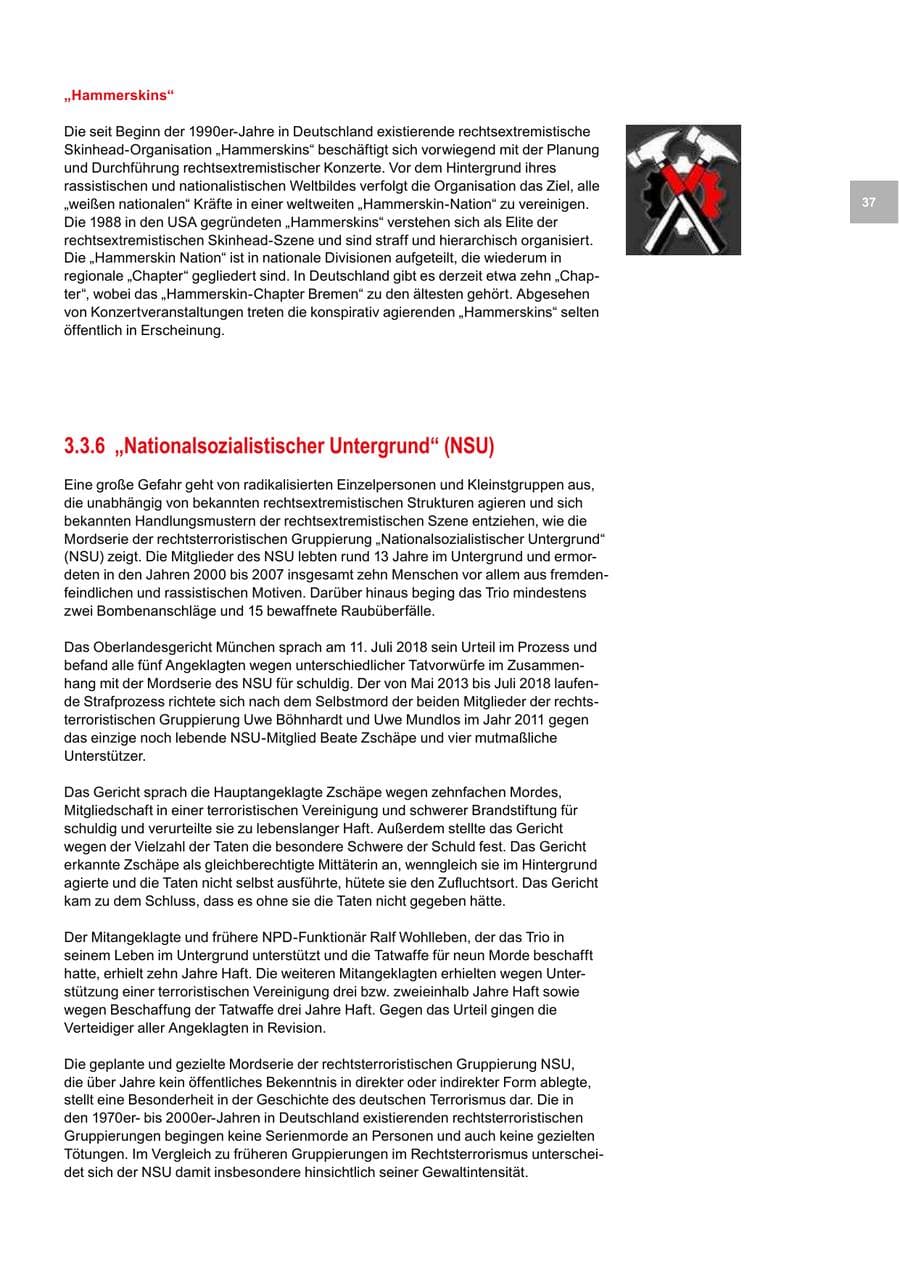 Seite 37 des Verfassungsschutzbericht 2018 Bremen