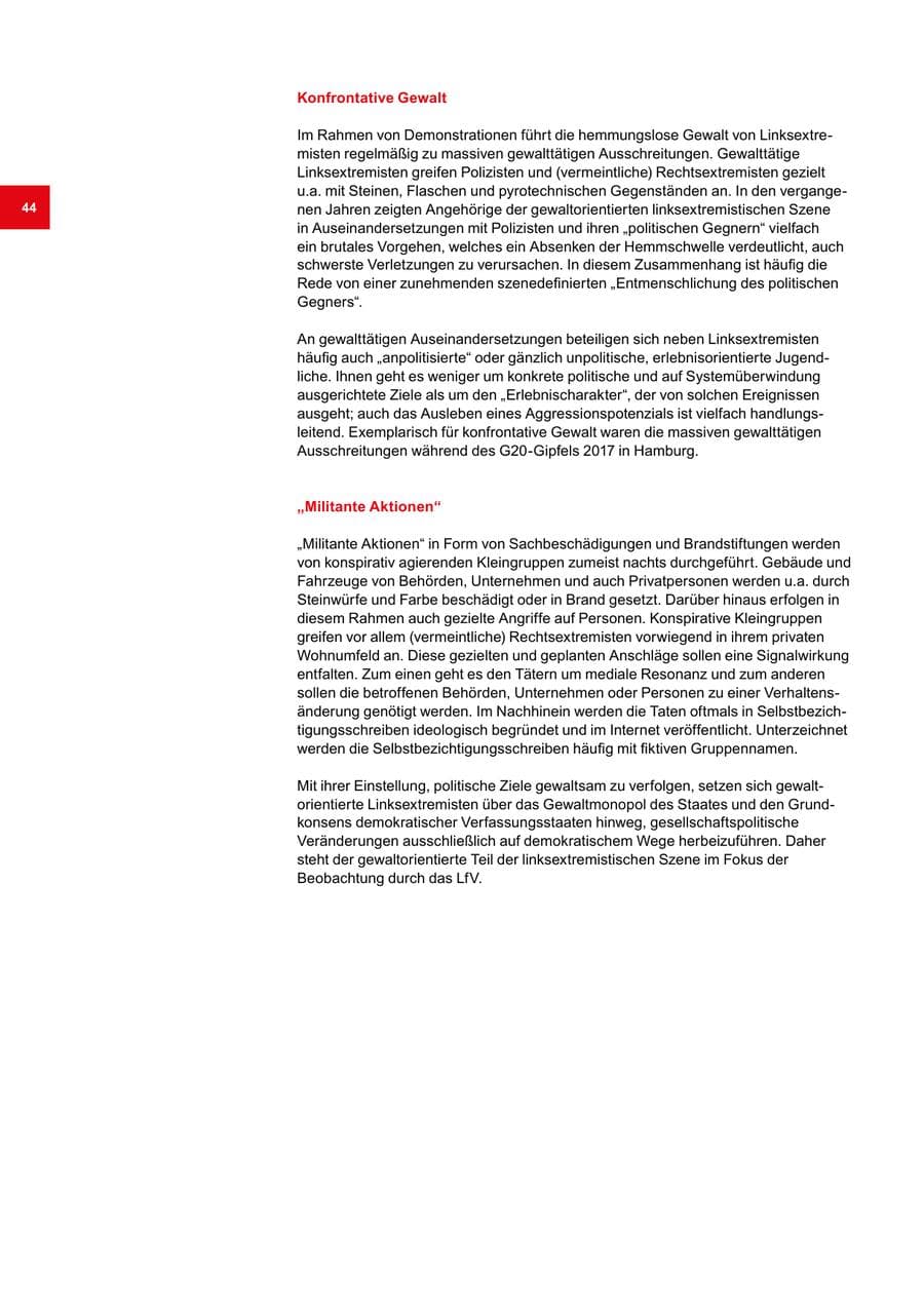 Seite 44 des Verfassungsschutzbericht 2018 Bremen