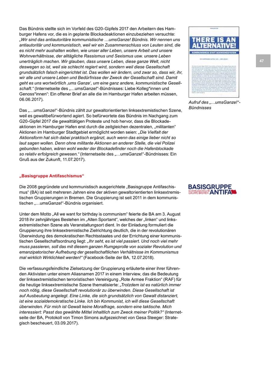 Seite 47 des Verfassungsschutzbericht 2018 Bremen