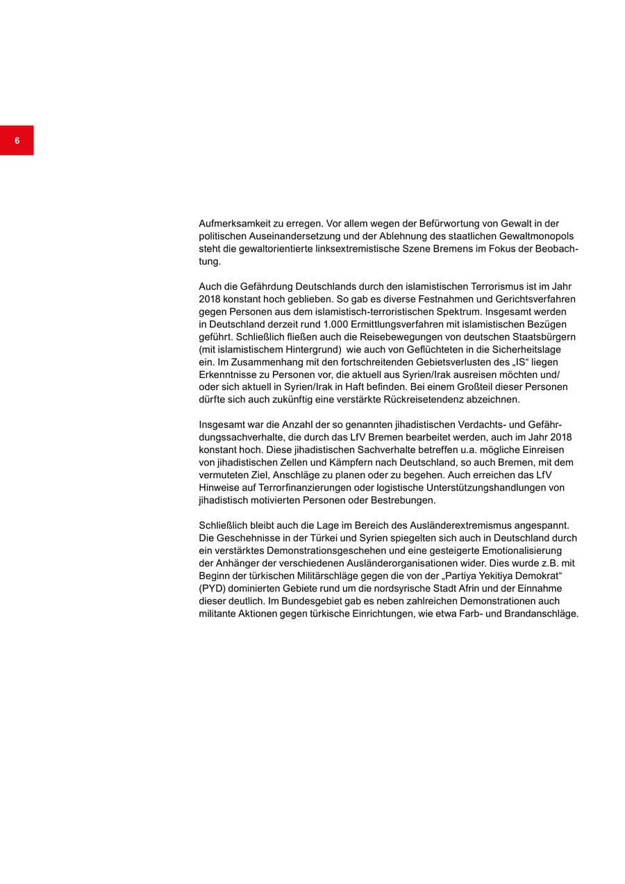Seite 6 des Verfassungsschutzbericht 2018 Bremen