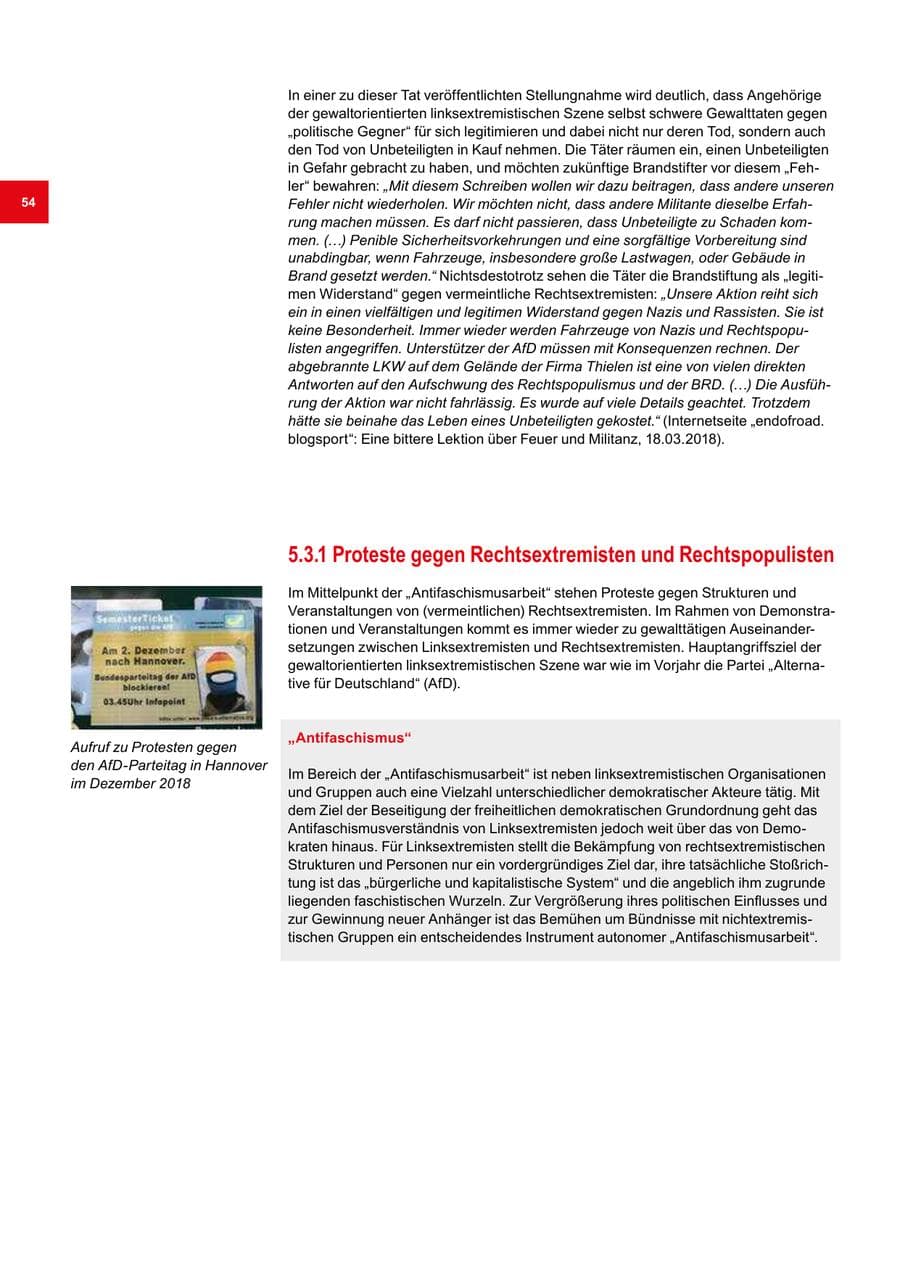 Seite 54 des Verfassungsschutzbericht 2018 Bremen