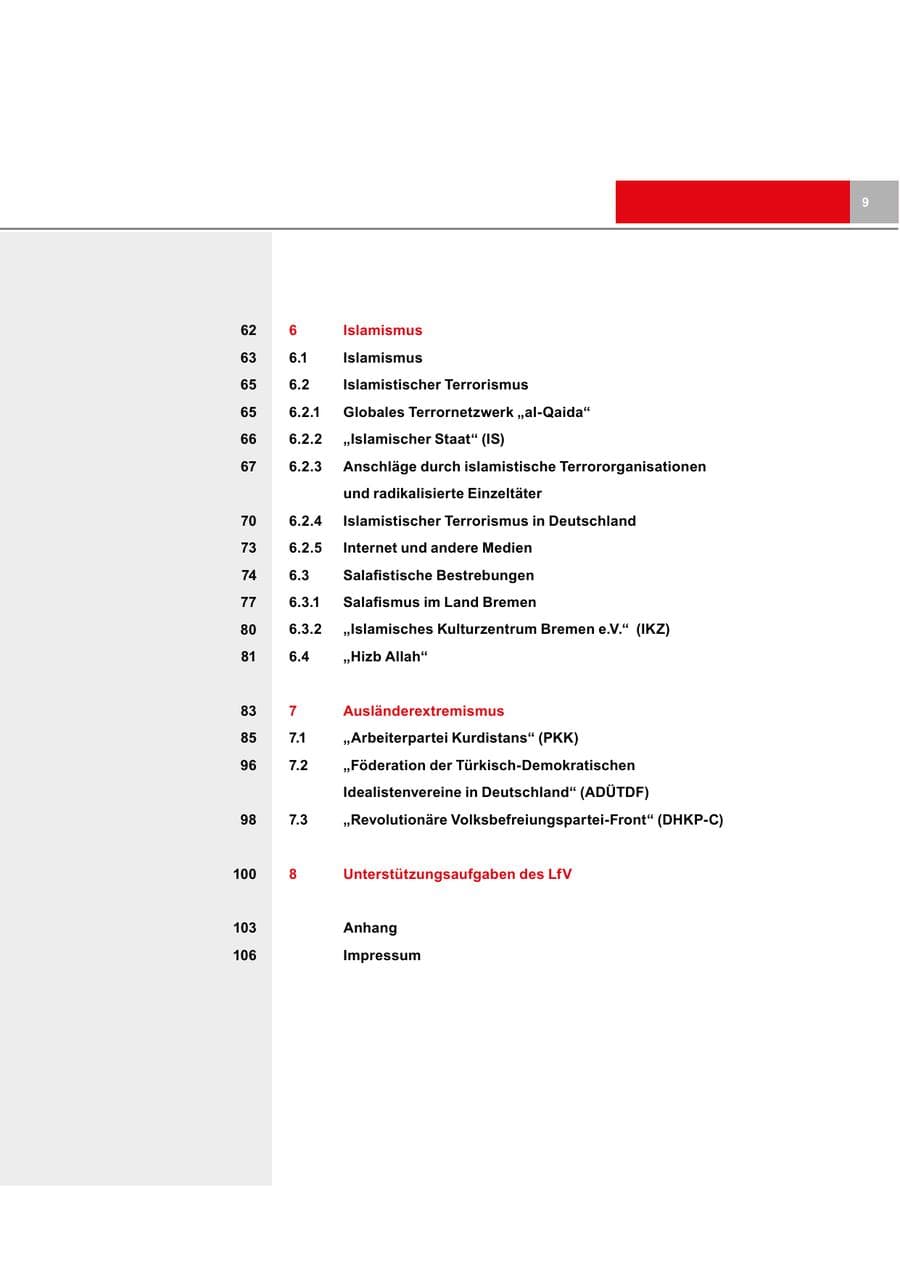 Seite 9 des Verfassungsschutzbericht 2018 Bremen