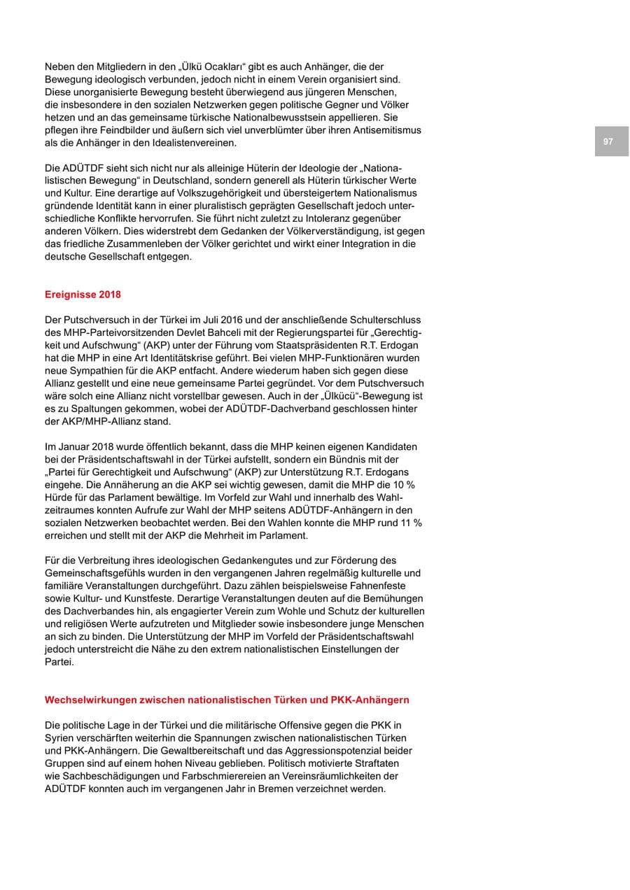 Seite 97 des Verfassungsschutzbericht 2018 Bremen