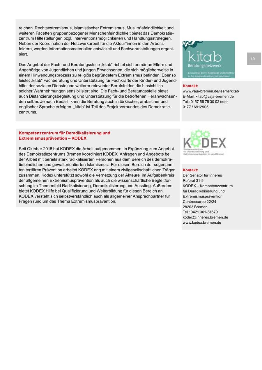 Seite 19 des Verfassungsschutzbericht 2019 Bremen
