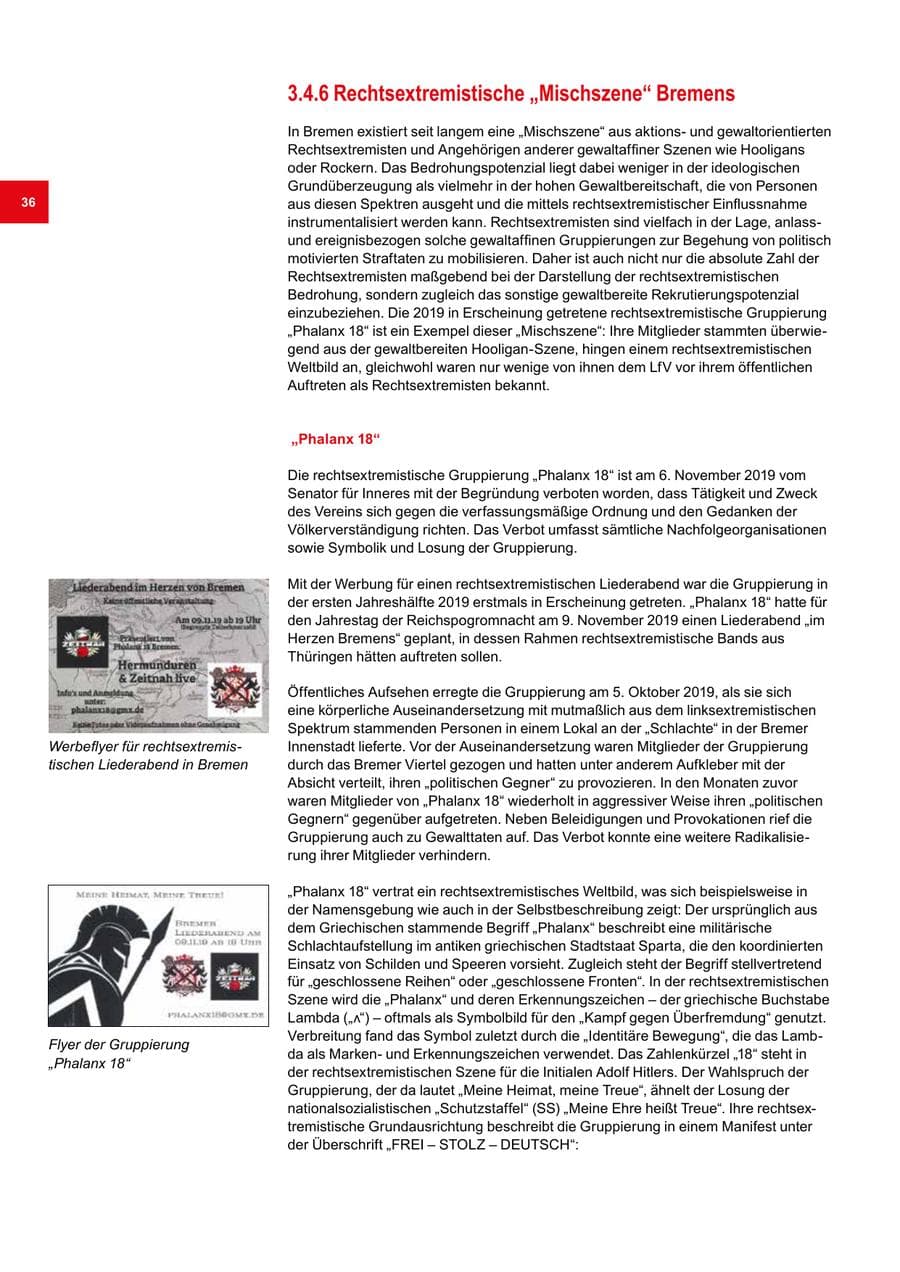 Seite 36 des Verfassungsschutzbericht 2019 Bremen