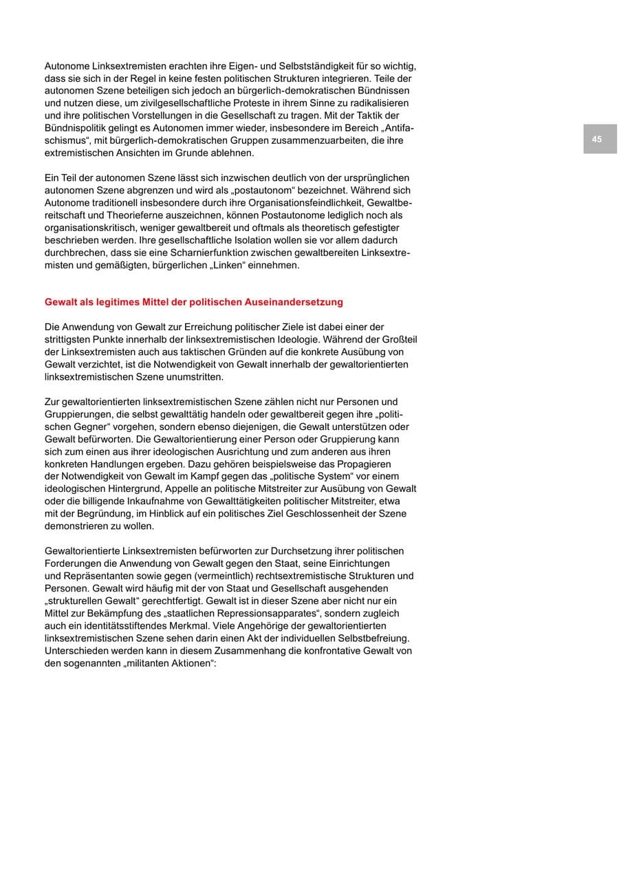 Seite 45 des Verfassungsschutzbericht 2019 Bremen