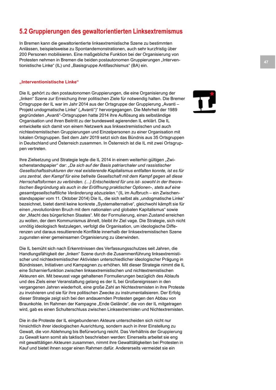 Seite 47 des Verfassungsschutzbericht 2019 Bremen