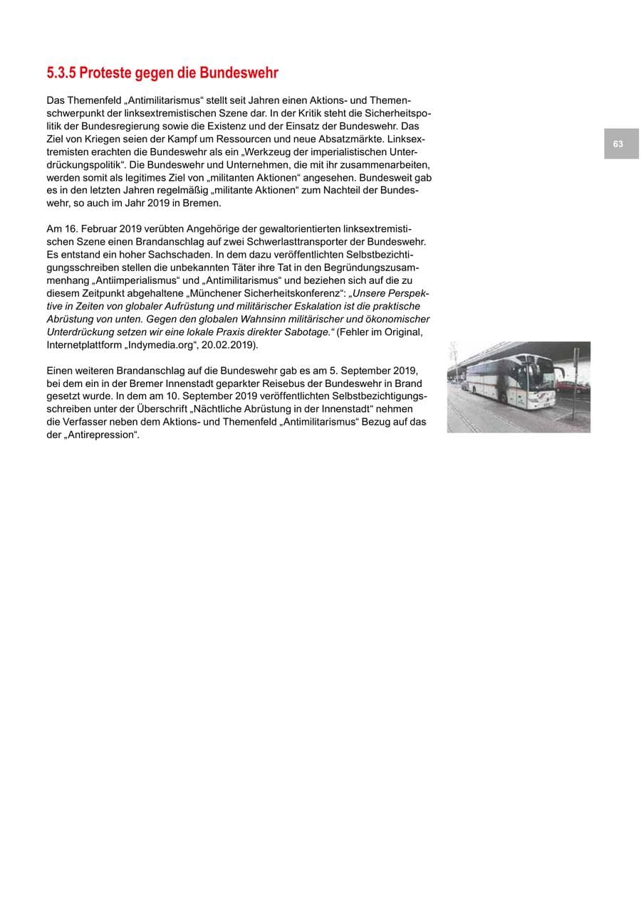 Seite 63 des Verfassungsschutzbericht 2019 Bremen