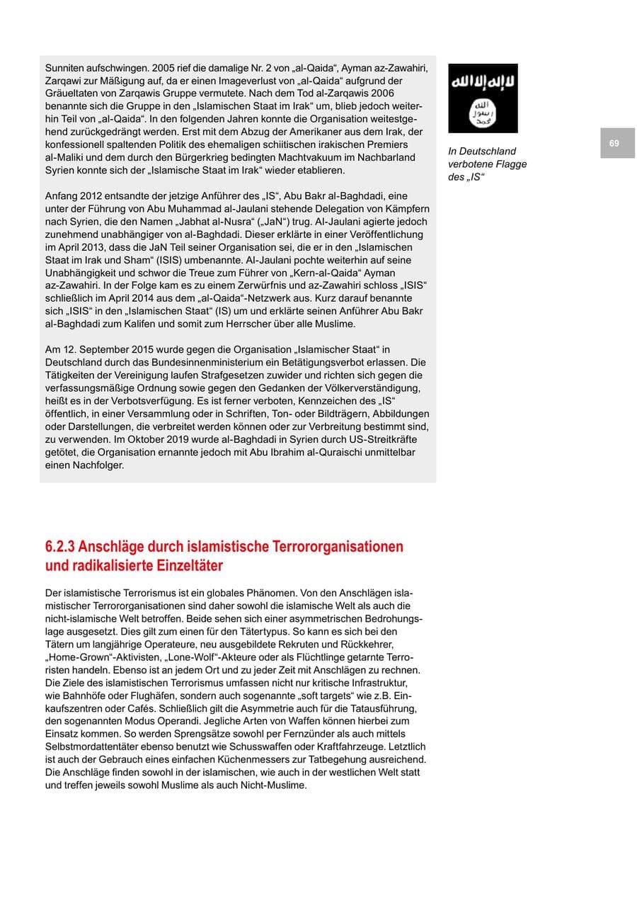 Seite 69 des Verfassungsschutzbericht 2019 Bremen