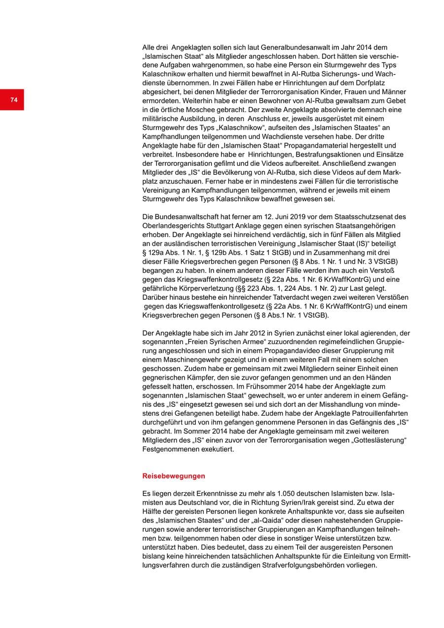 Seite 74 des Verfassungsschutzbericht 2019 Bremen