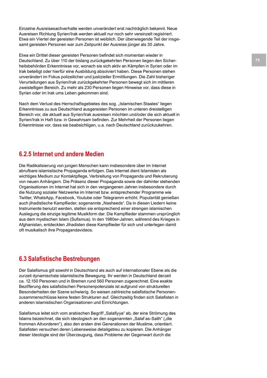 Seite 75 des Verfassungsschutzbericht 2019 Bremen