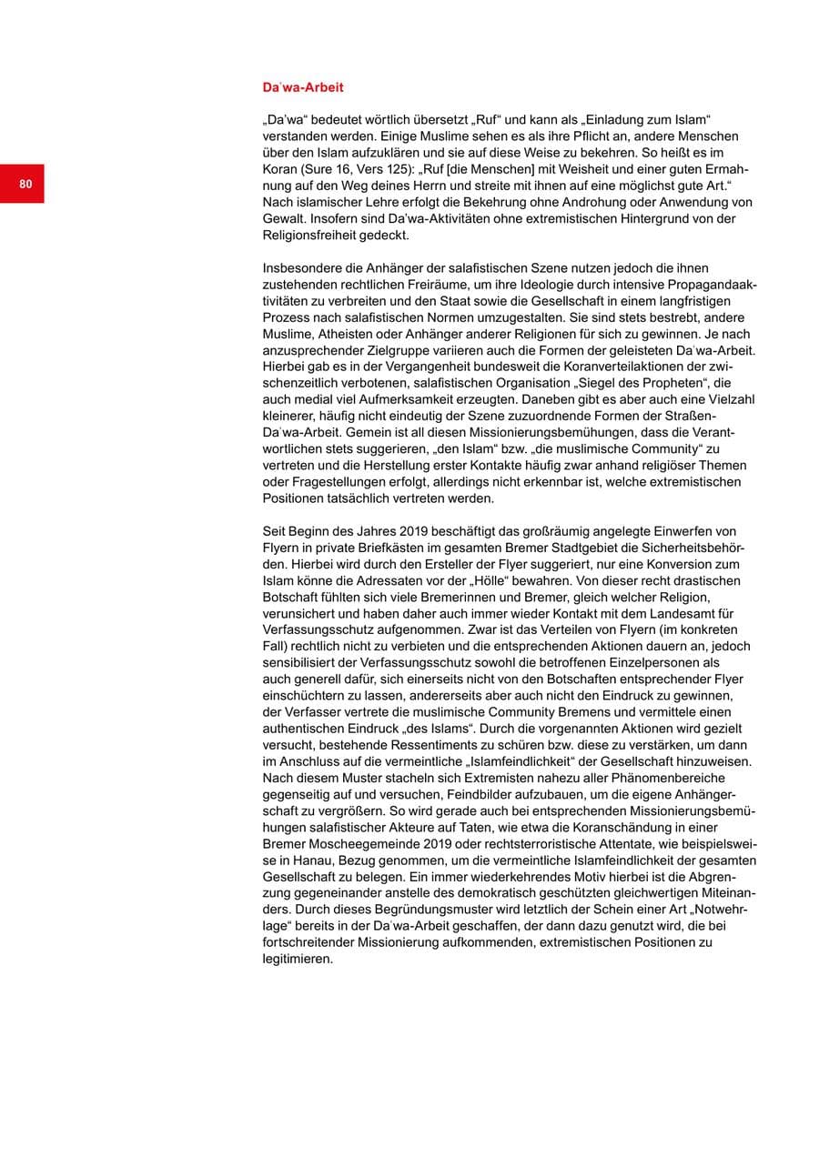 Seite 80 des Verfassungsschutzbericht 2019 Bremen