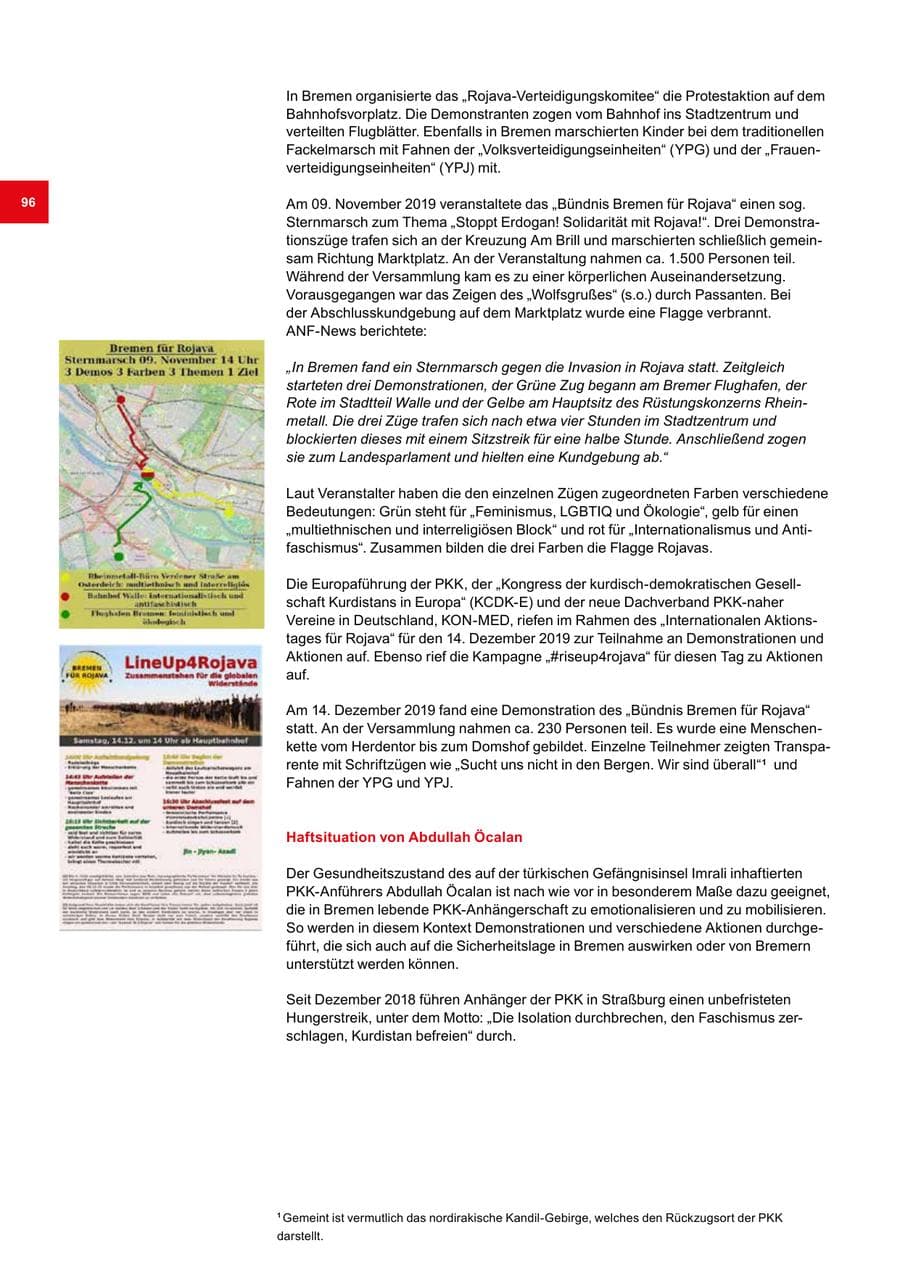 Seite 96 des Verfassungsschutzbericht 2019 Bremen