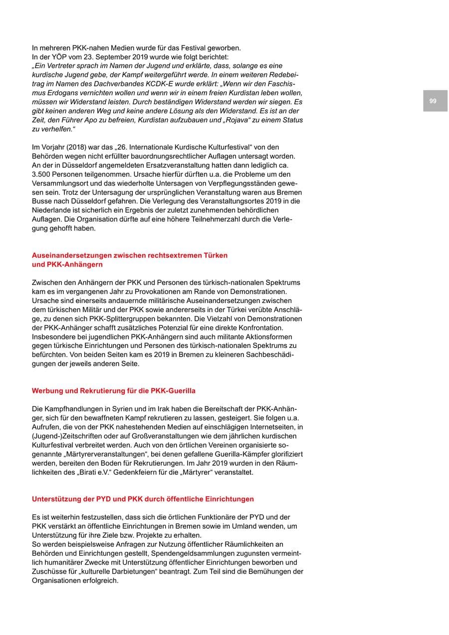 Seite 99 des Verfassungsschutzbericht 2019 Bremen