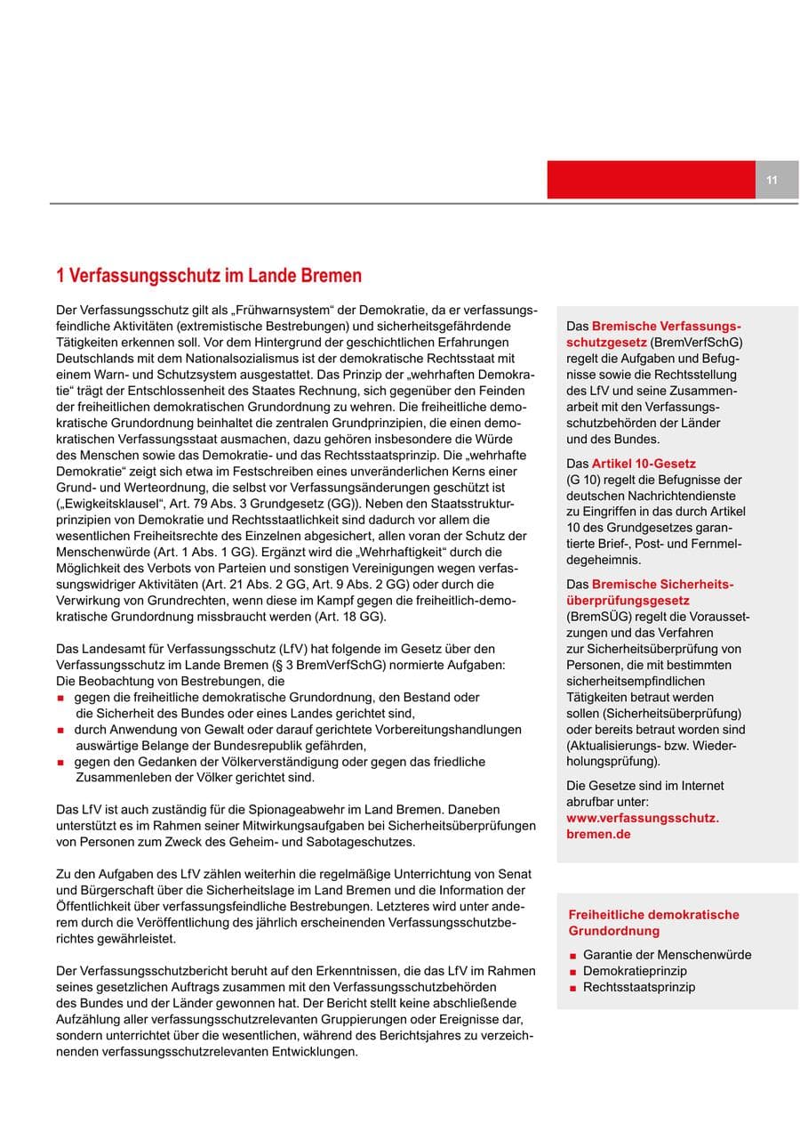 Seite 11 des Verfassungsschutzbericht 2020 Bremen