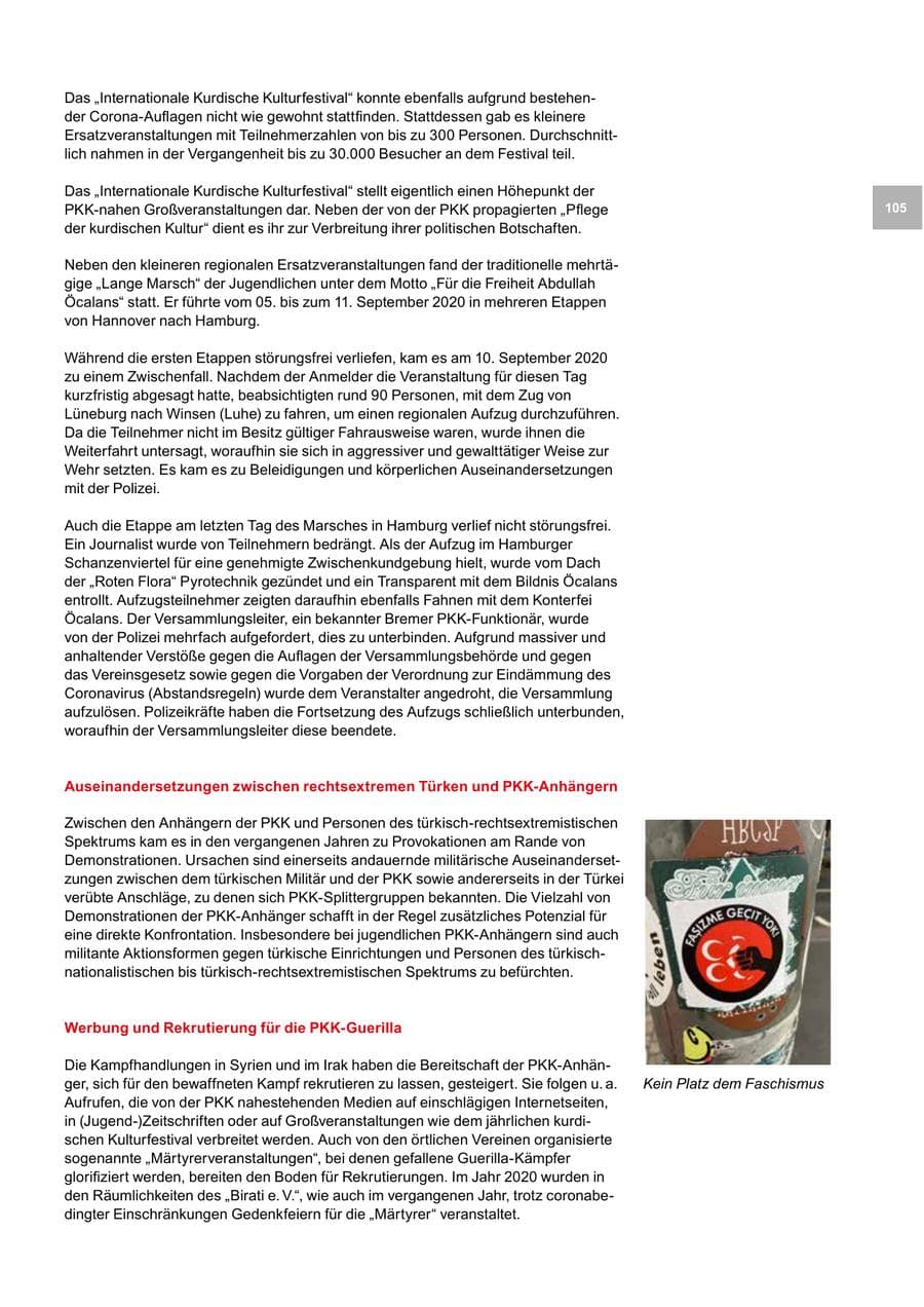 Seite 105 des Verfassungsschutzbericht 2020 Bremen