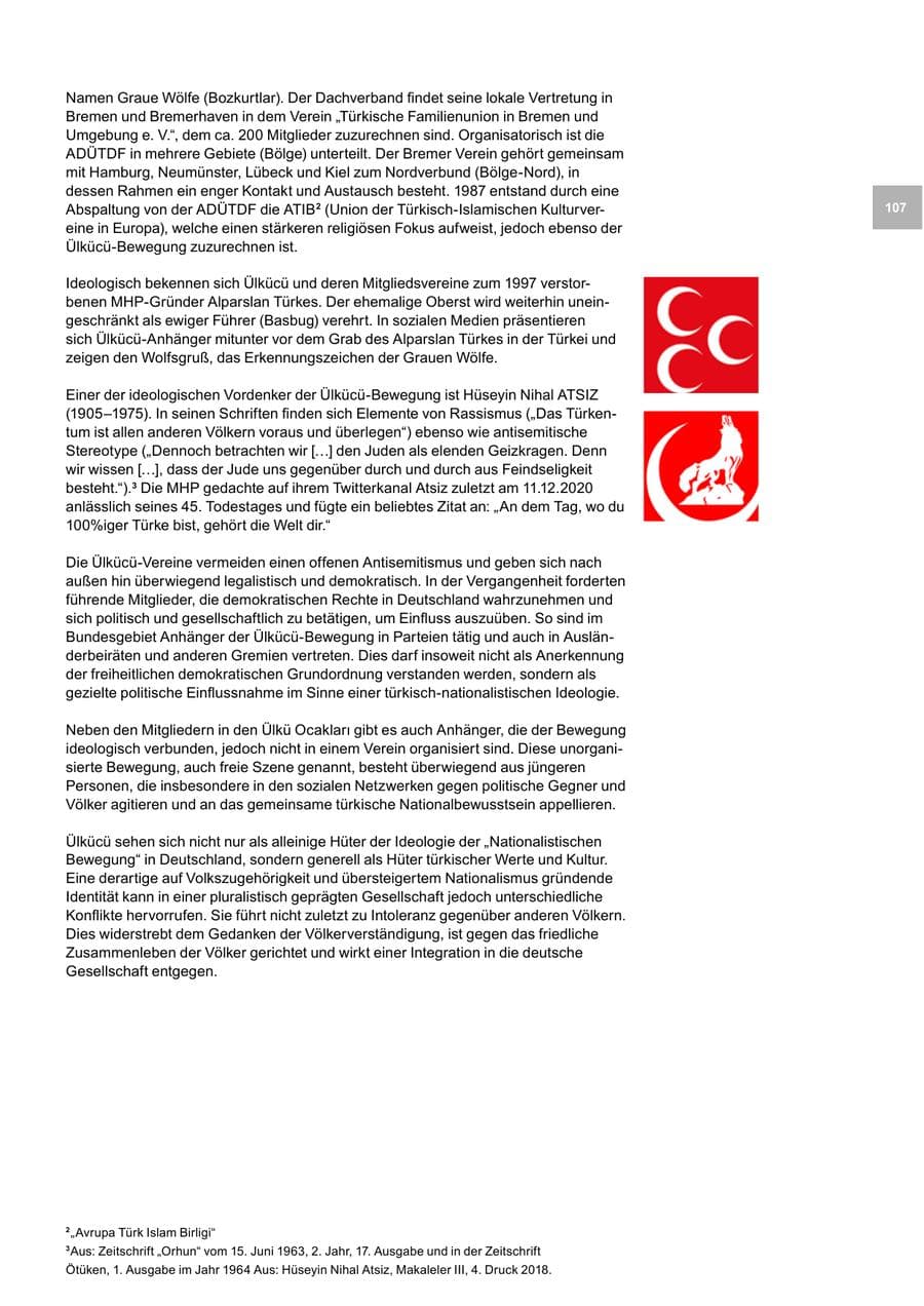 Seite 107 des Verfassungsschutzbericht 2020 Bremen