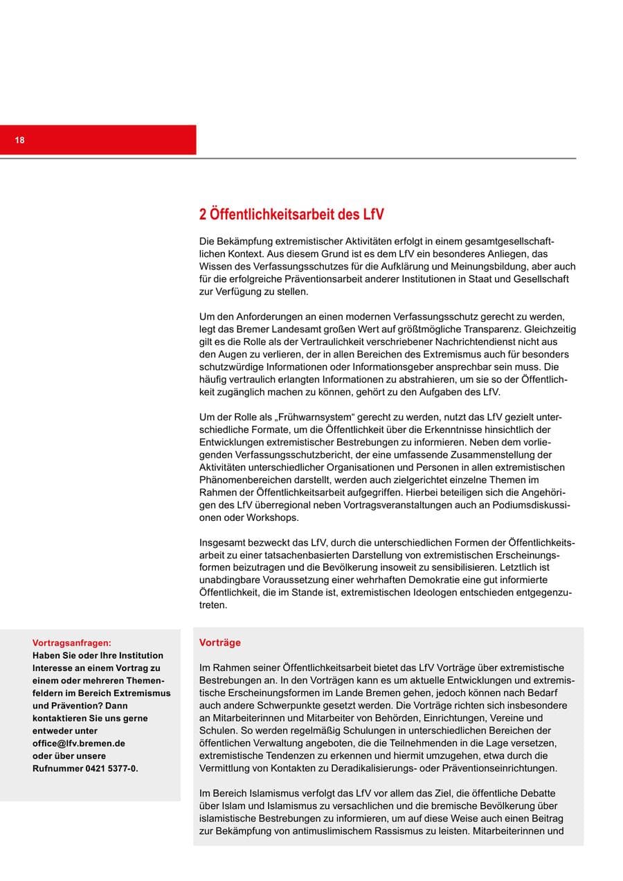Seite 18 des Verfassungsschutzbericht 2020 Bremen