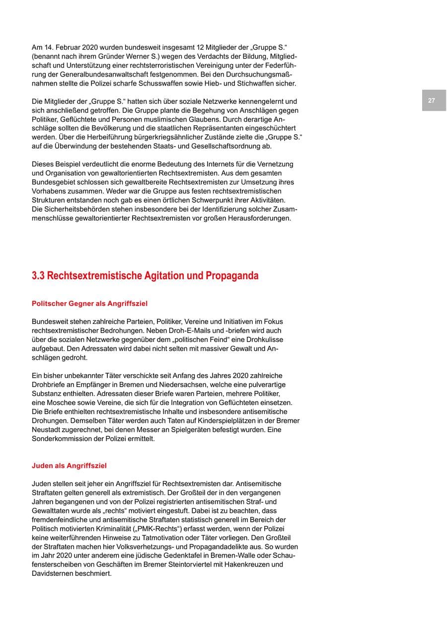 Seite 27 des Verfassungsschutzbericht 2020 Bremen