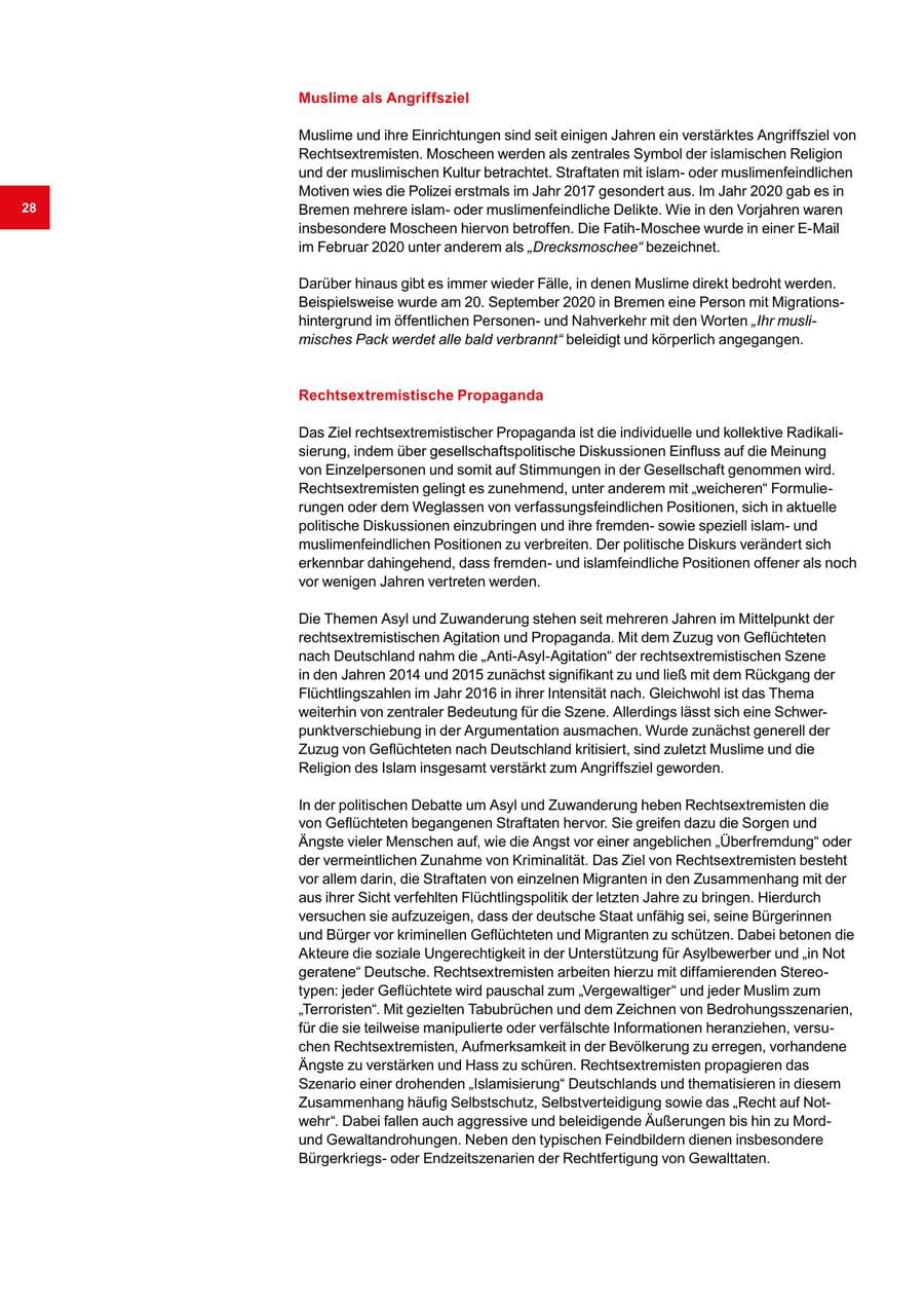 Seite 28 des Verfassungsschutzbericht 2020 Bremen