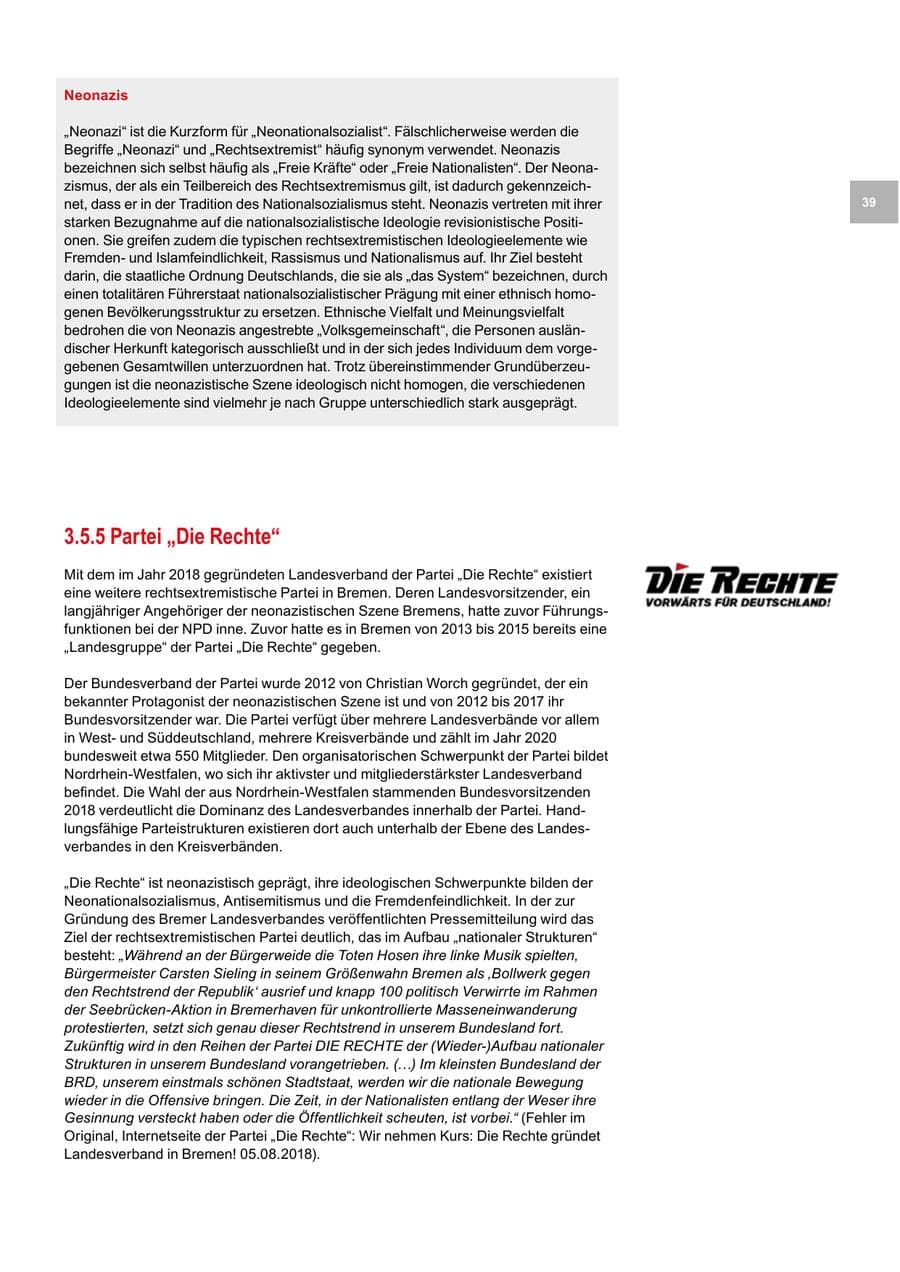 Seite 39 des Verfassungsschutzbericht 2020 Bremen