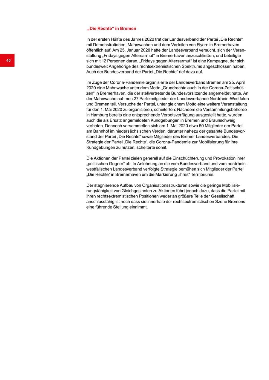 Seite 40 des Verfassungsschutzbericht 2020 Bremen