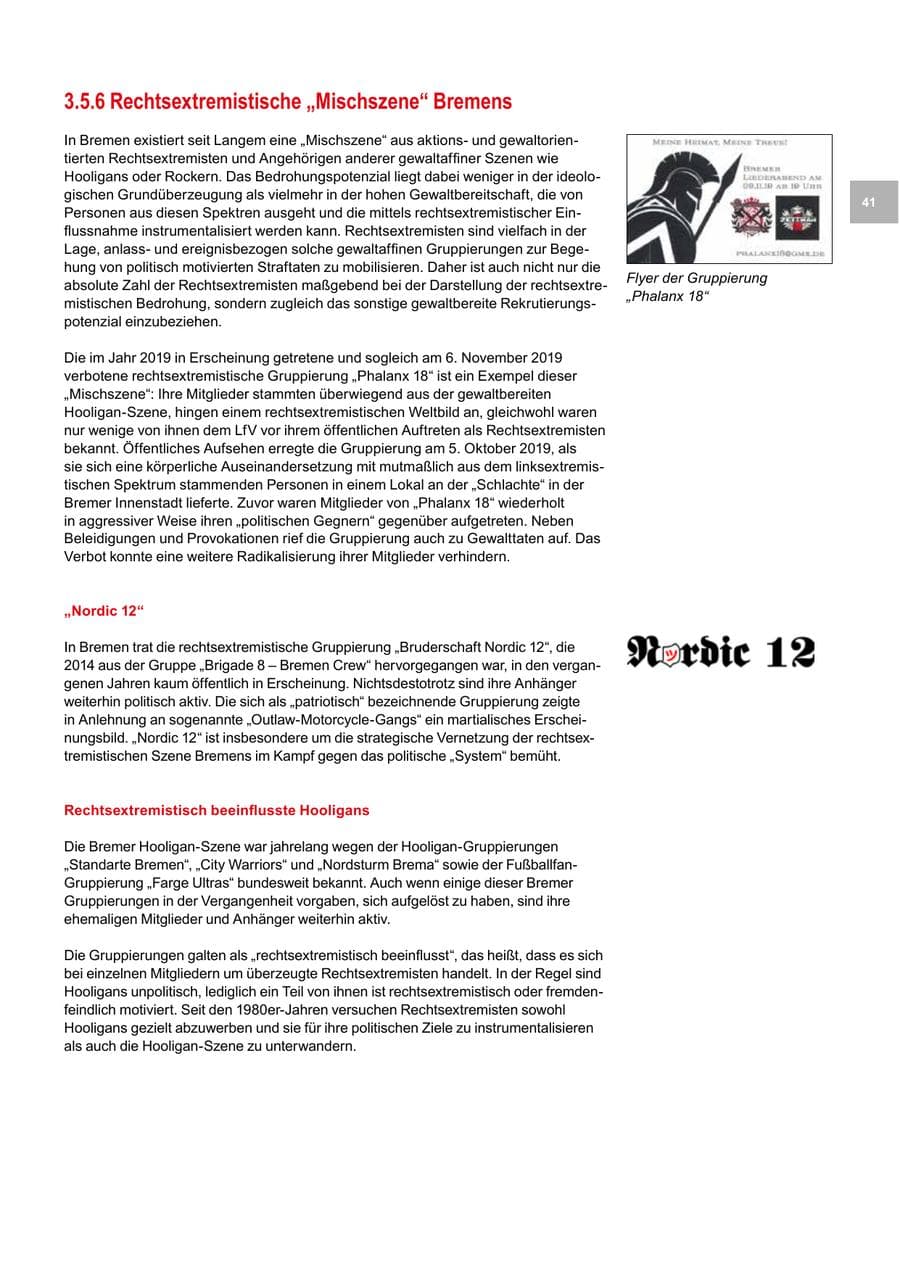 Seite 41 des Verfassungsschutzbericht 2020 Bremen