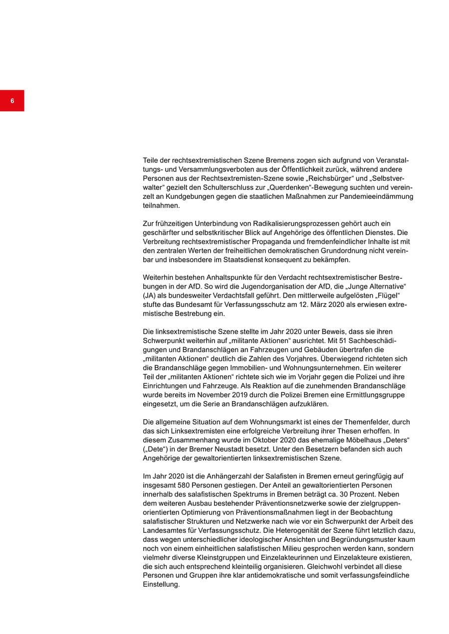 Seite 6 des Verfassungsschutzbericht 2020 Bremen