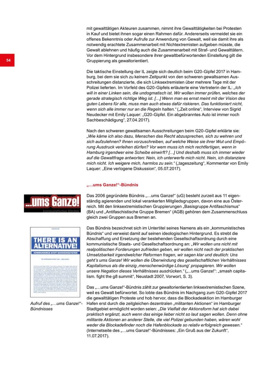 Seite 54 des Verfassungsschutzbericht 2020 Bremen