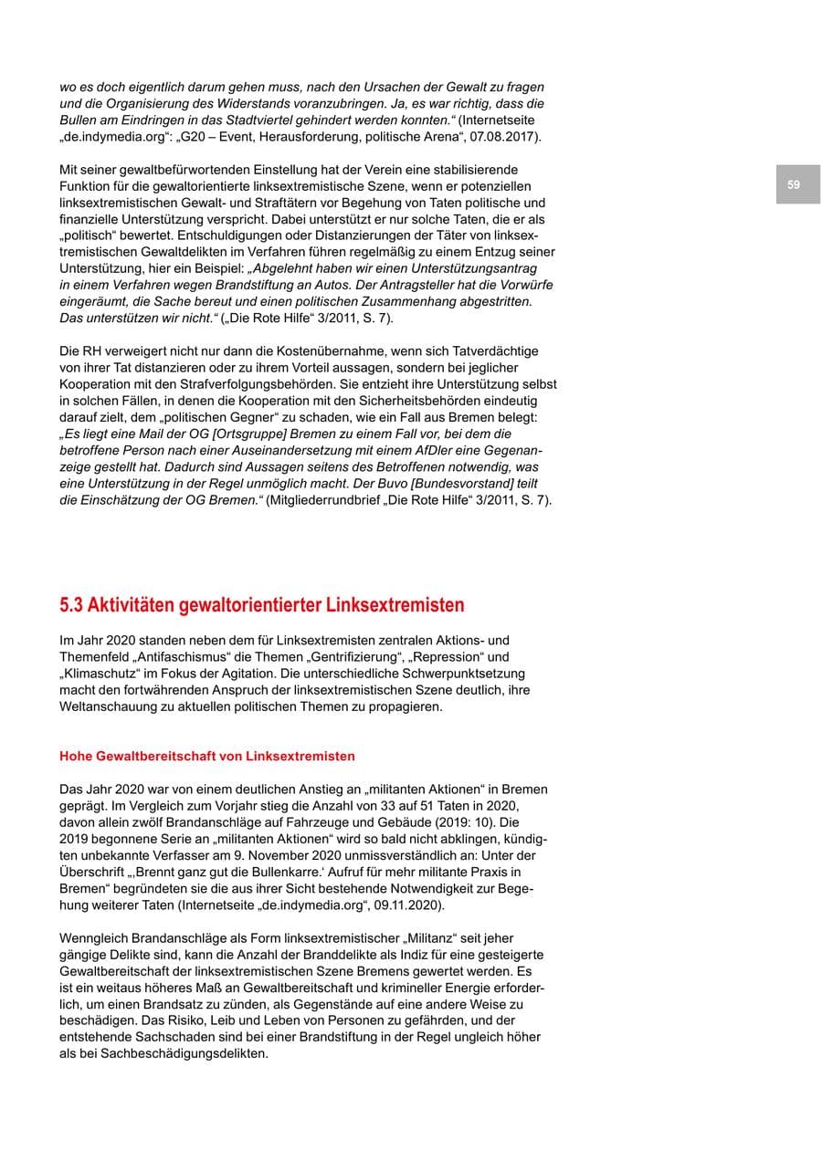 Seite 59 des Verfassungsschutzbericht 2020 Bremen