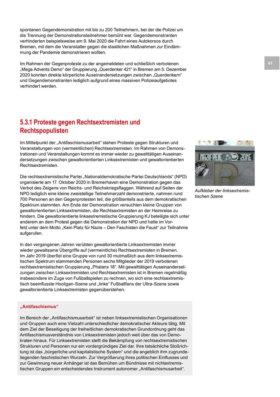 Seite 61 des Verfassungsschutzbericht 2020 Bremen