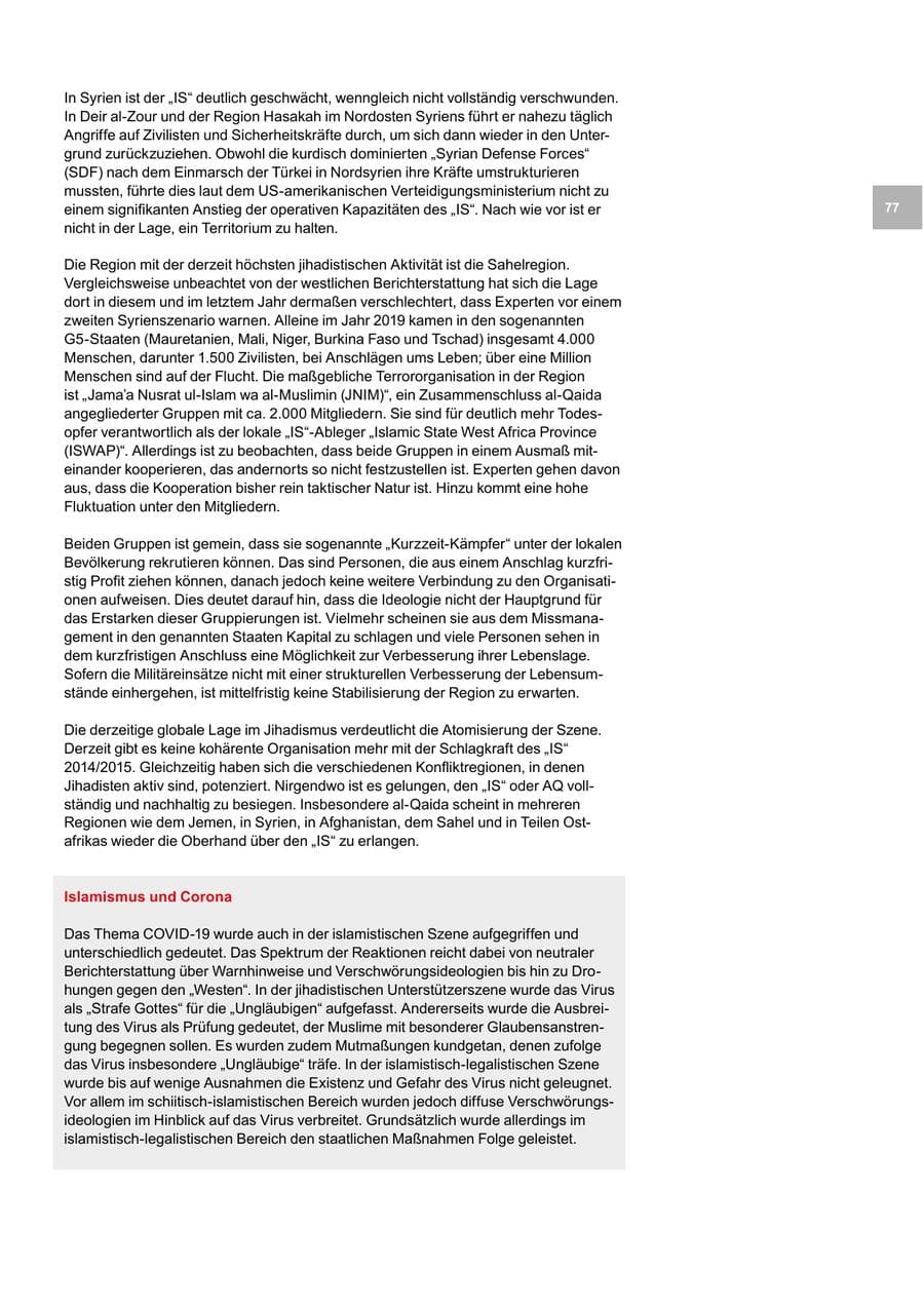 Seite 77 des Verfassungsschutzbericht 2020 Bremen