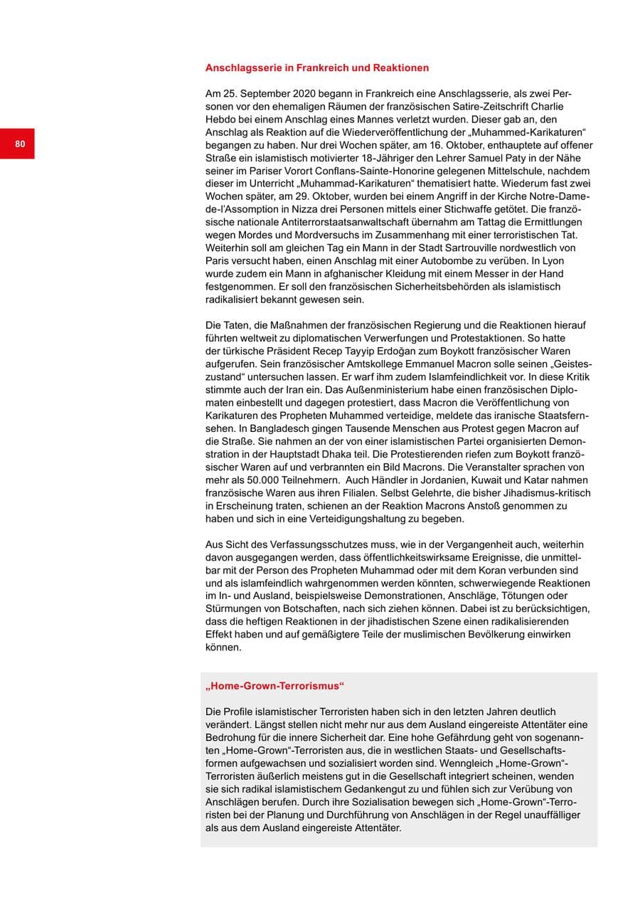 Seite 80 des Verfassungsschutzbericht 2020 Bremen