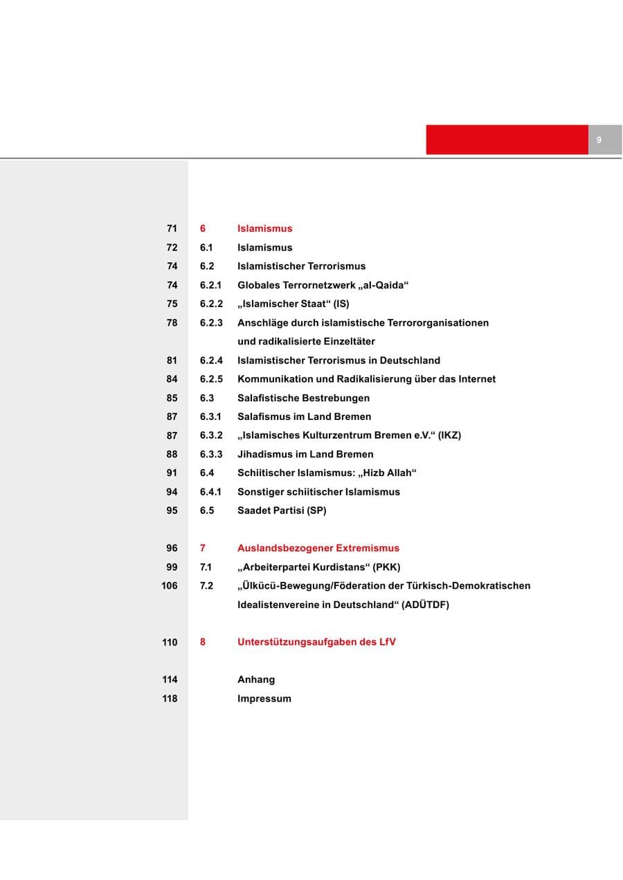 Seite 9 des Verfassungsschutzbericht 2020 Bremen