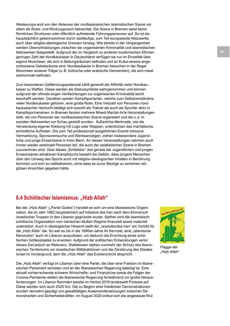 Seite 91 des Verfassungsschutzbericht 2020 Bremen