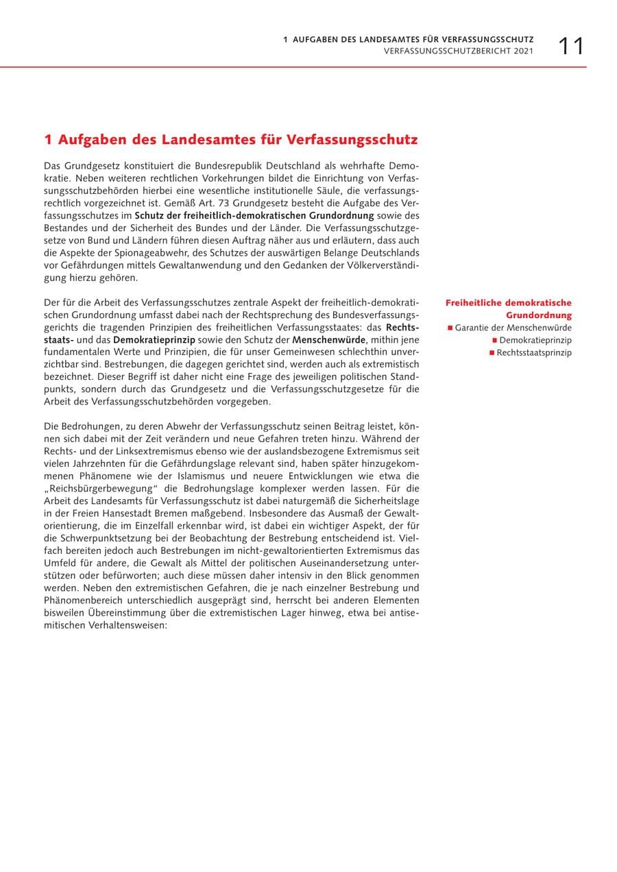 Seite 11 des Verfassungsschutzbericht 2021 Bremen