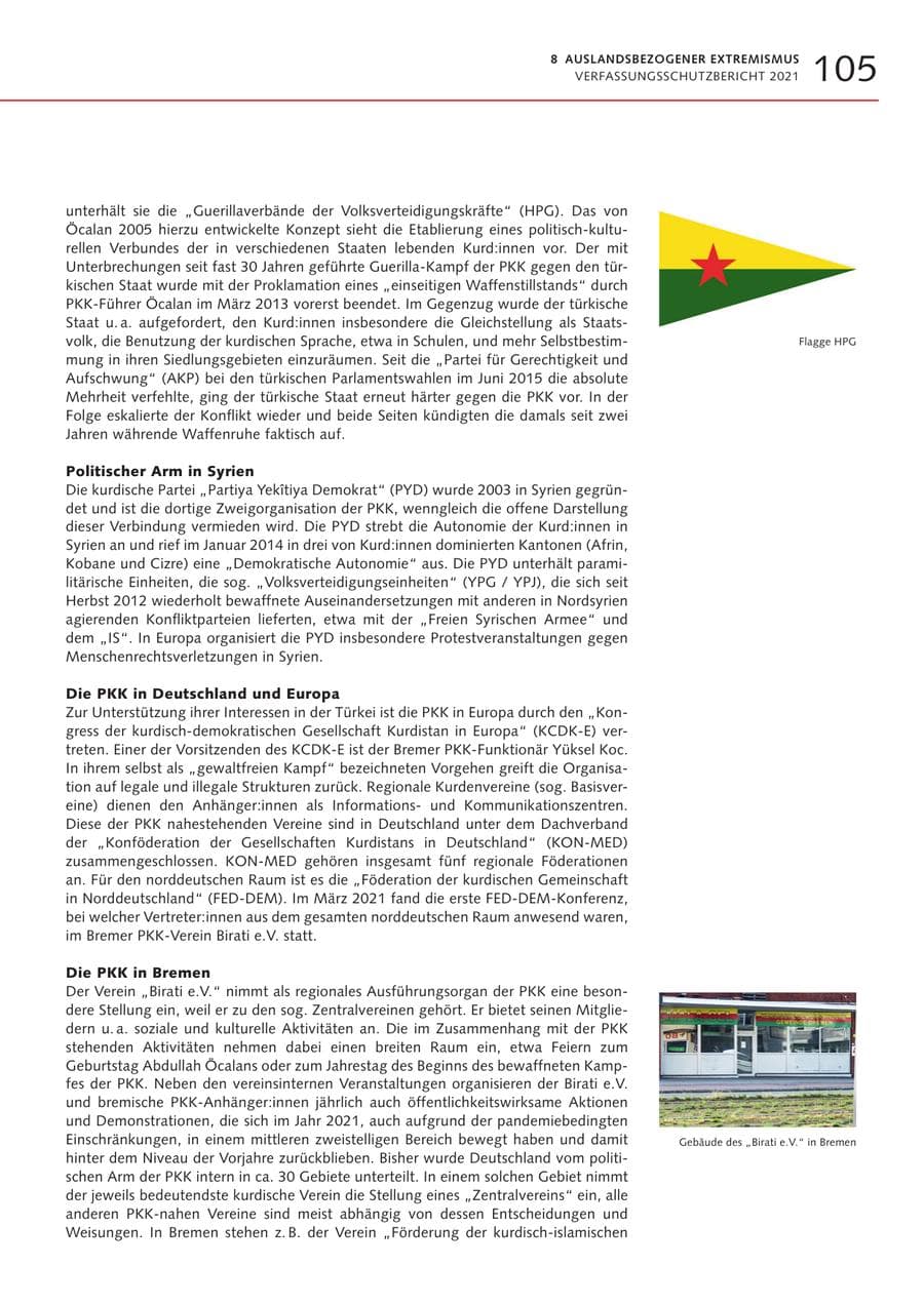 Seite 105 des Verfassungsschutzbericht 2021 Bremen