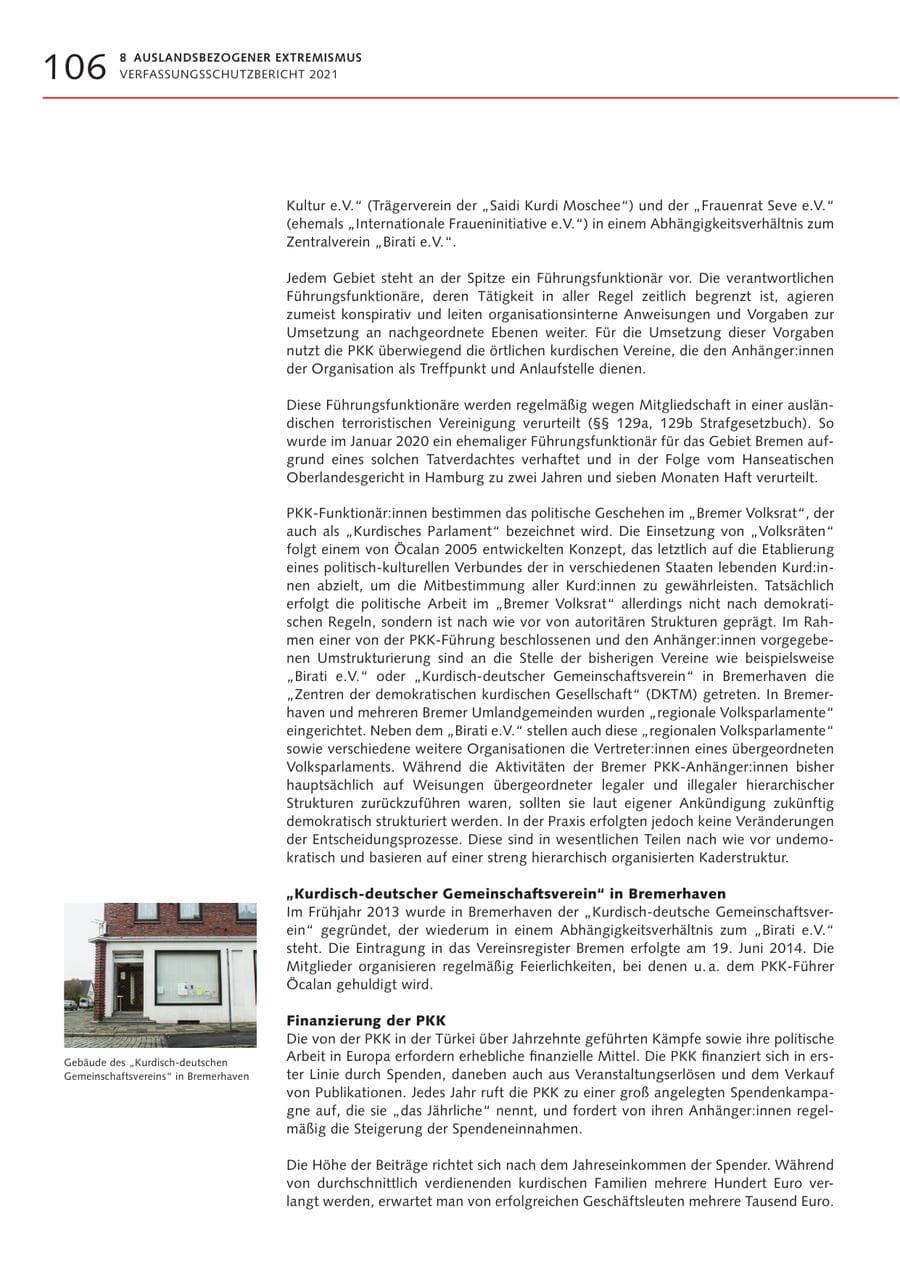 Seite 106 des Verfassungsschutzbericht 2021 Bremen