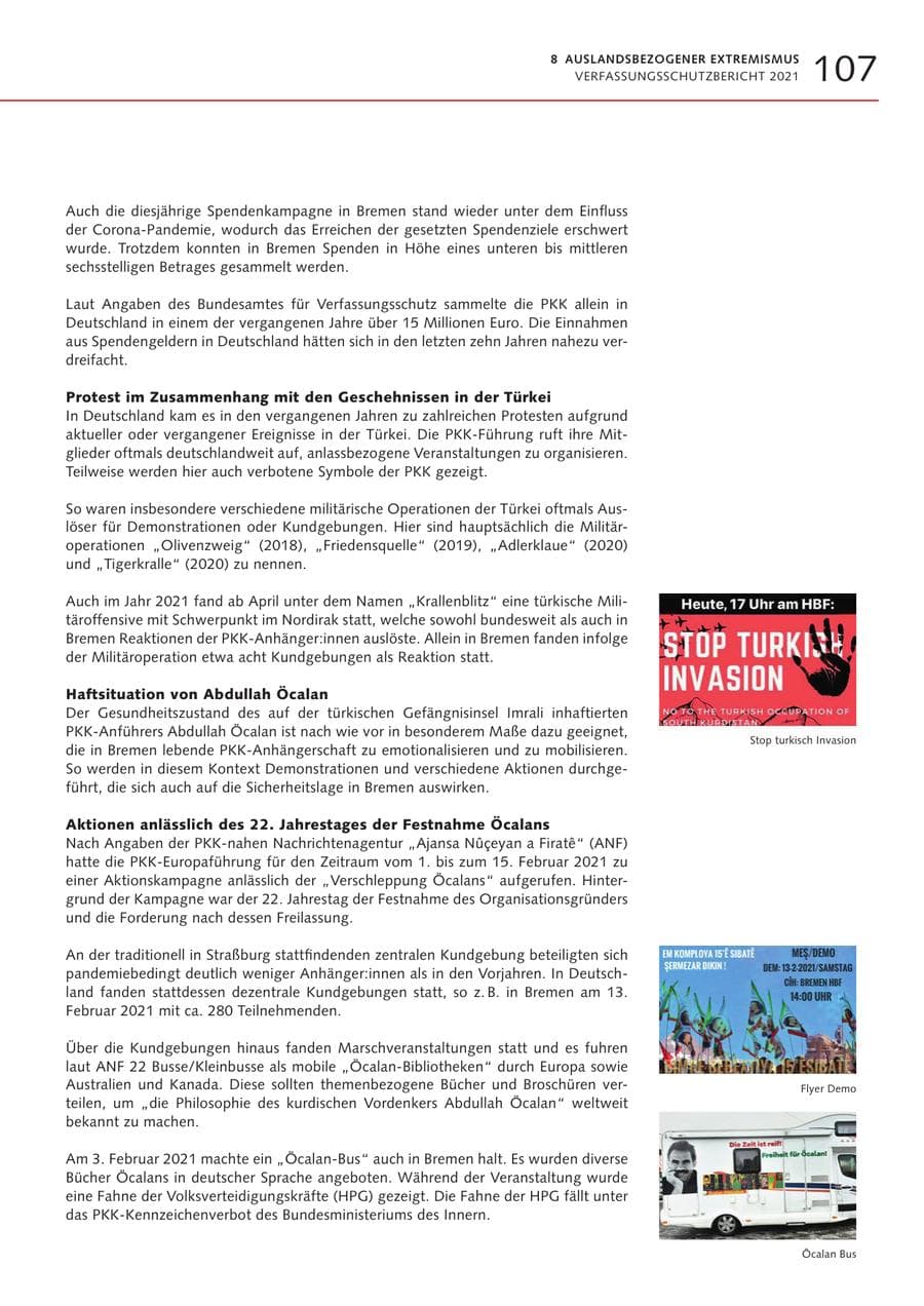 Seite 107 des Verfassungsschutzbericht 2021 Bremen
