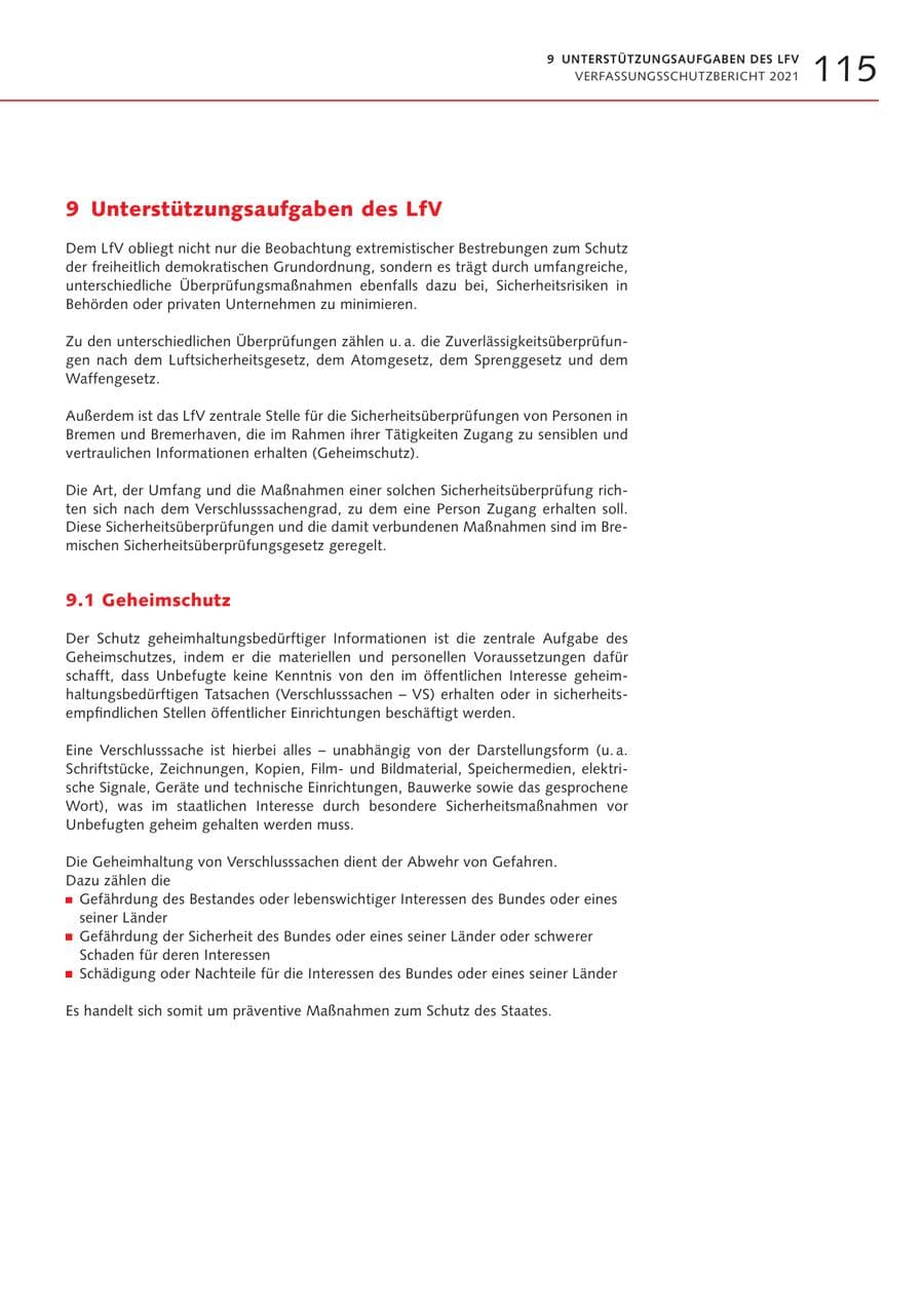 Seite 115 des Verfassungsschutzbericht 2021 Bremen