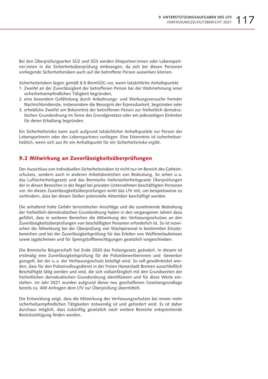 Seite 117 des Verfassungsschutzbericht 2021 Bremen