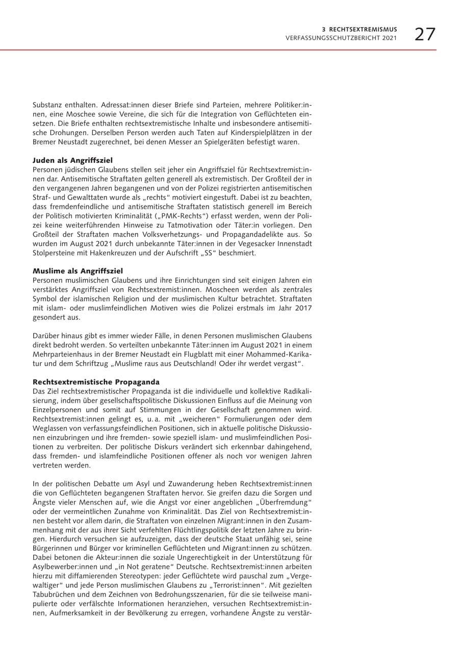 Seite 27 des Verfassungsschutzbericht 2021 Bremen